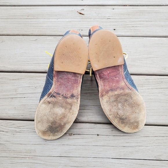 Justin Boots × Vintage Vintage 70s Western Navy Blue Bullhide British Tan Boots Size US 6 / IT 36 - 6 Thumbnail