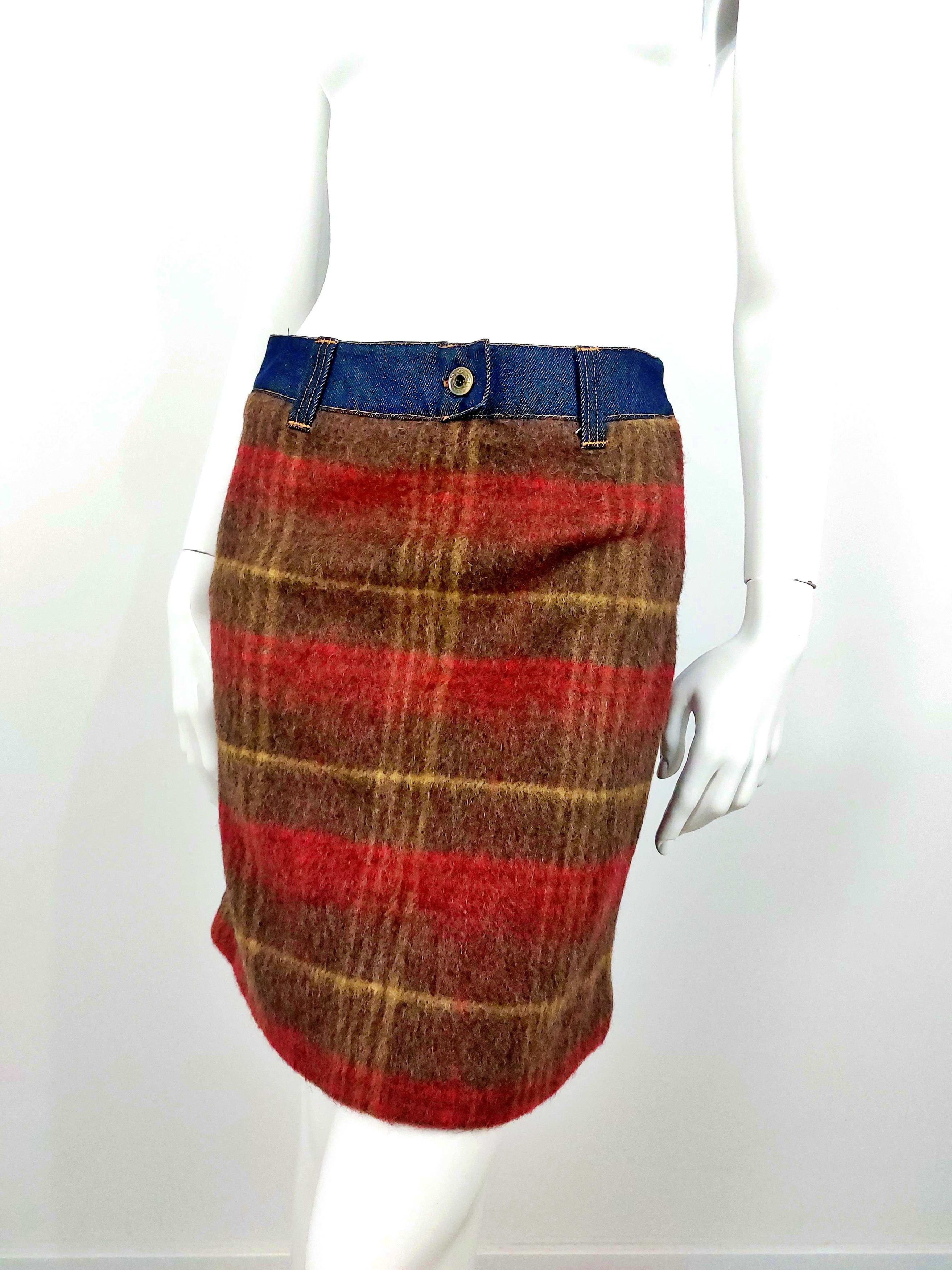 Dolce & Gabbana Dolce Gabbana D&G Tartan Irish Wool Mohair Denim Skirt Size 26" / US 2 / IT 38 - 1 Thumbnail