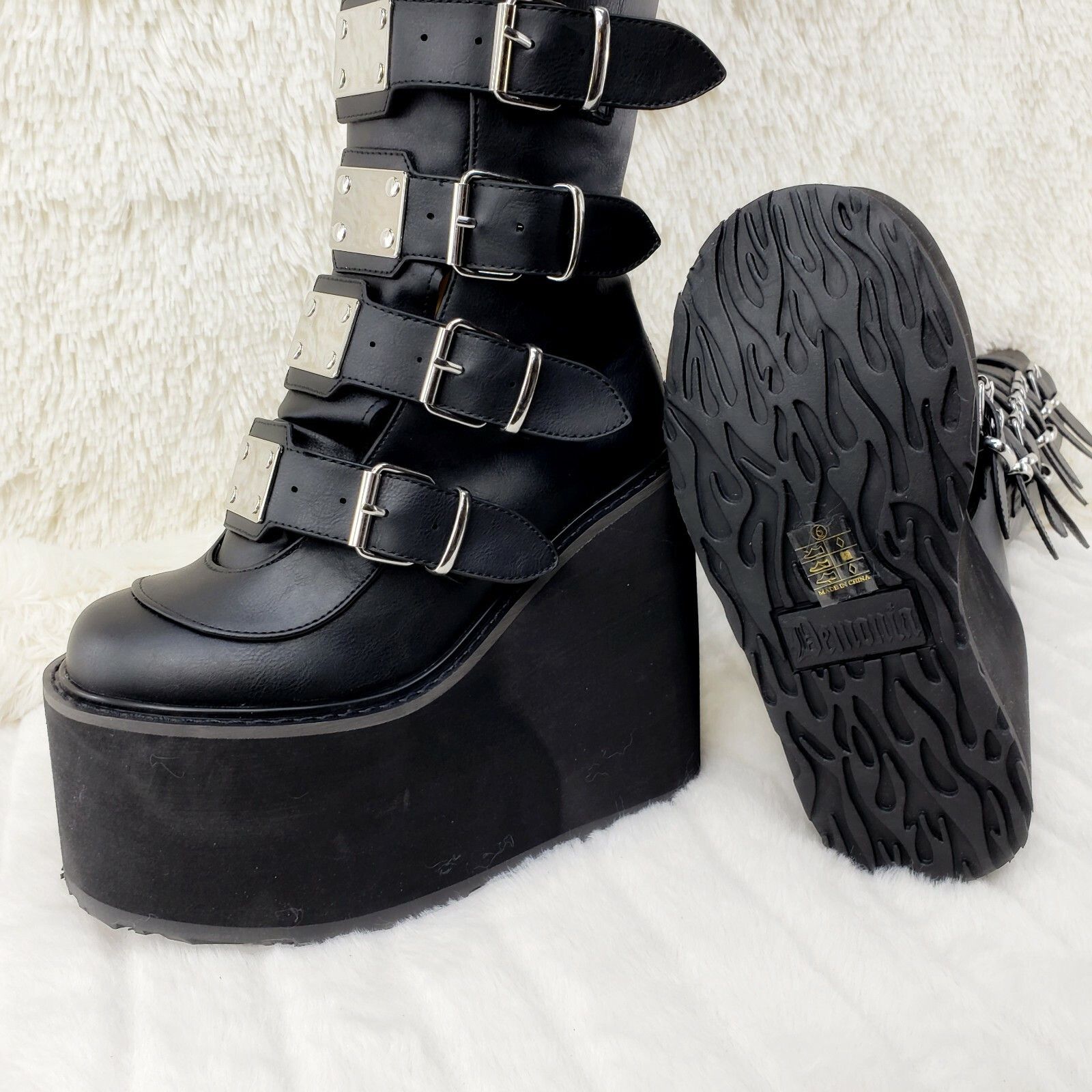 Demonia Cult DEMONIA Swing 815WC Black Matte Goth Wide Calf Knee Boots 5. Size US 7 / IT 37 - 6 Thumbnail