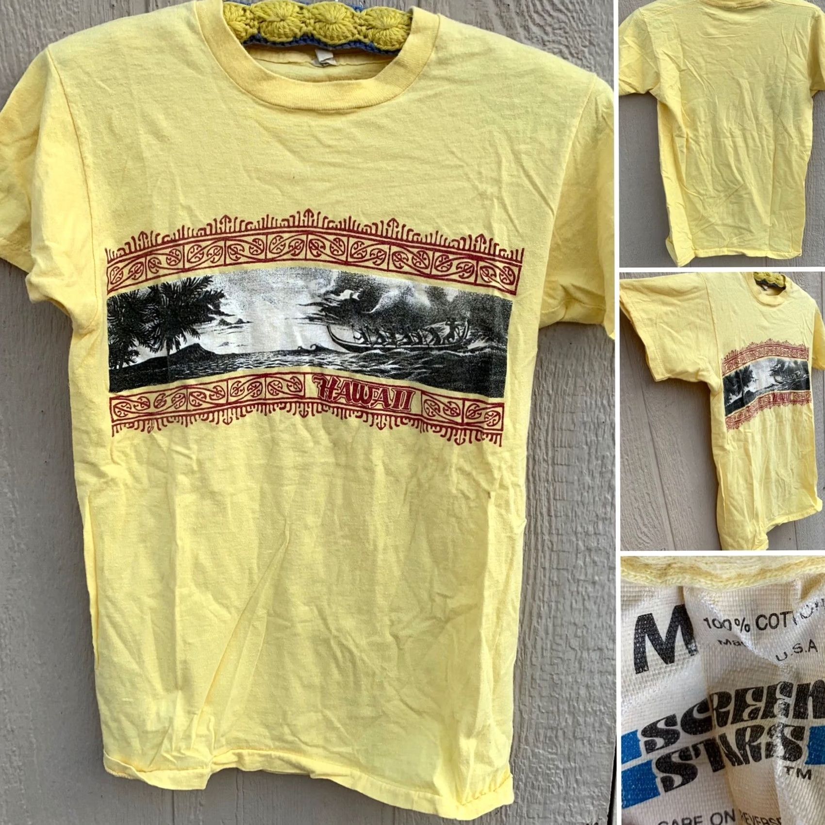 Vintage VINTAGE Hawaii T Shirt Screen Stars 80s 1980s single stitch graphic Tee M Yellow 100% Cotton USA Mens Size US M / EU 48-50 / 2 - 5 Thumbnail