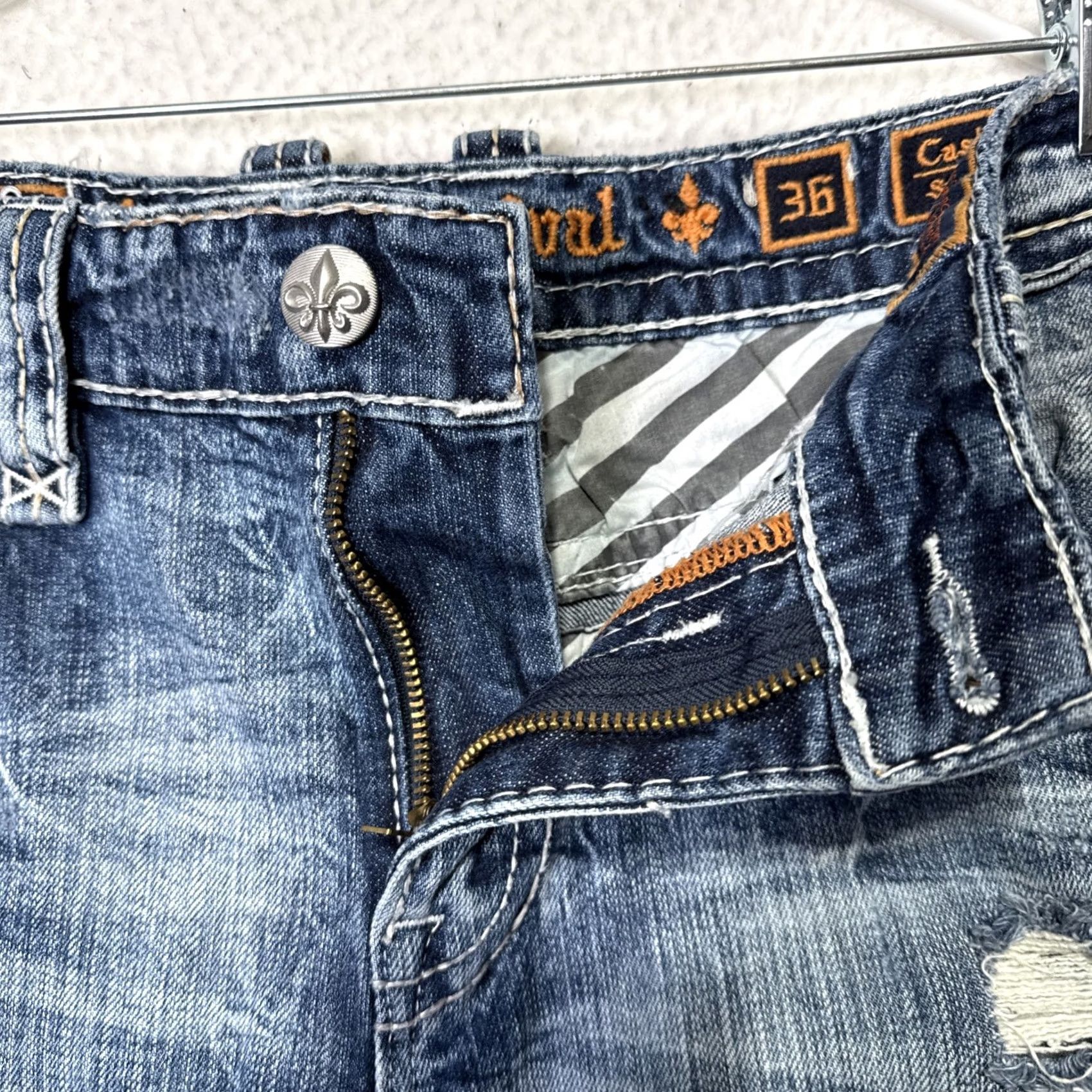 Vintage Rock Revival Jeans Mens 36 X28 Rock Revival Jeans Casual Straight Leg Denim Cotton Blend 5-Pocket Embroidered Logo Distressed Vintage: No Mens Size US 36 / EU 52 - 4 Thumbnail