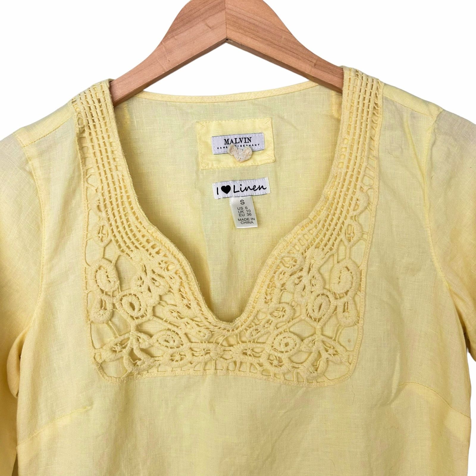 Other Malvin Yellow Linen Split Neck 3/4 Sleeve Dress Sz 6 Size M / US 6-8 / IT 42-44 - 2 Thumbnail
