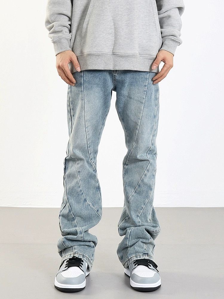 patchwork washed faded skate hiphop jeans