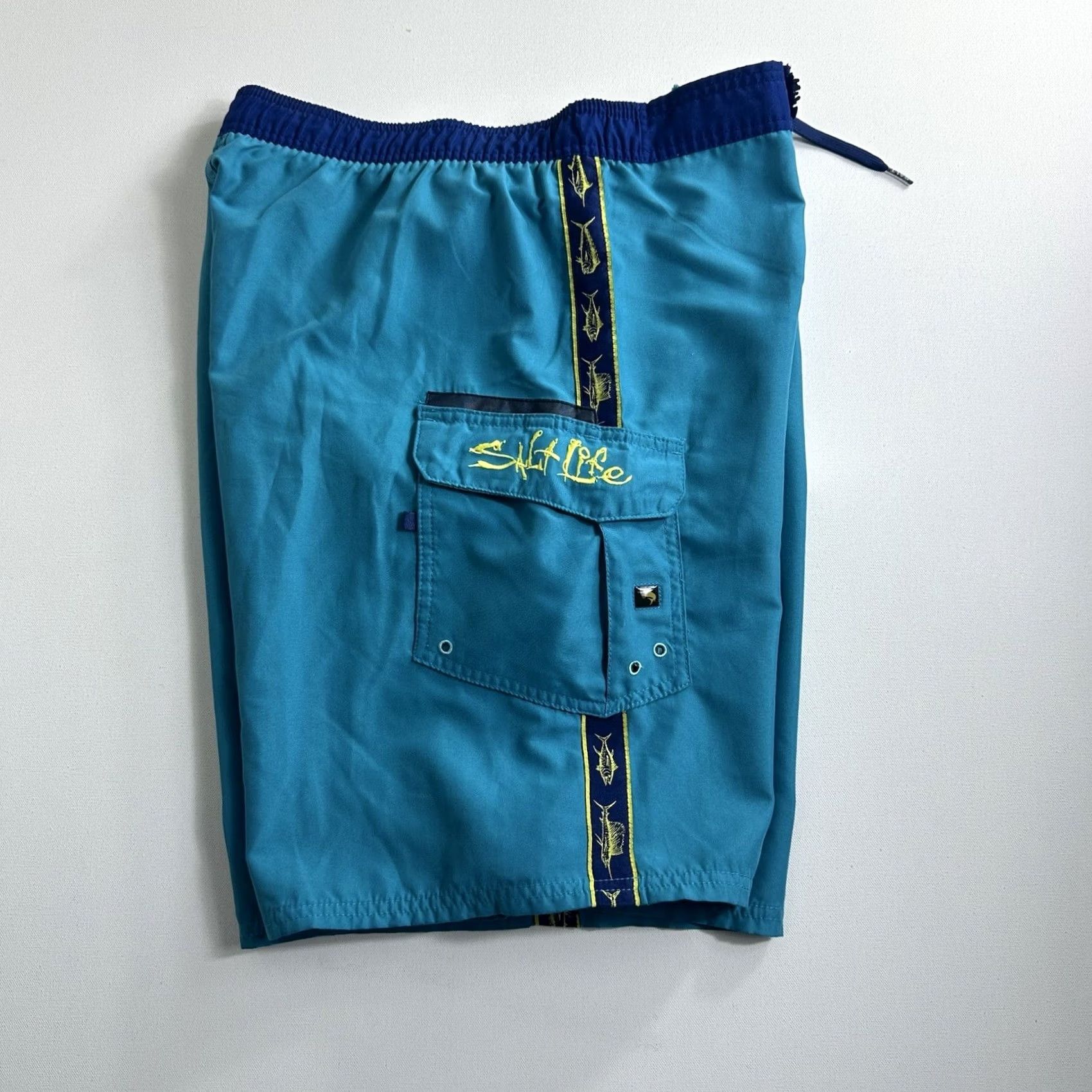 Vintage Salt Life Men XL Beach Cargo Shorts Blue Swim Trunk SLX-QD Board Pockets Drawstring Size US 36 / EU 52 - 2 Thumbnail