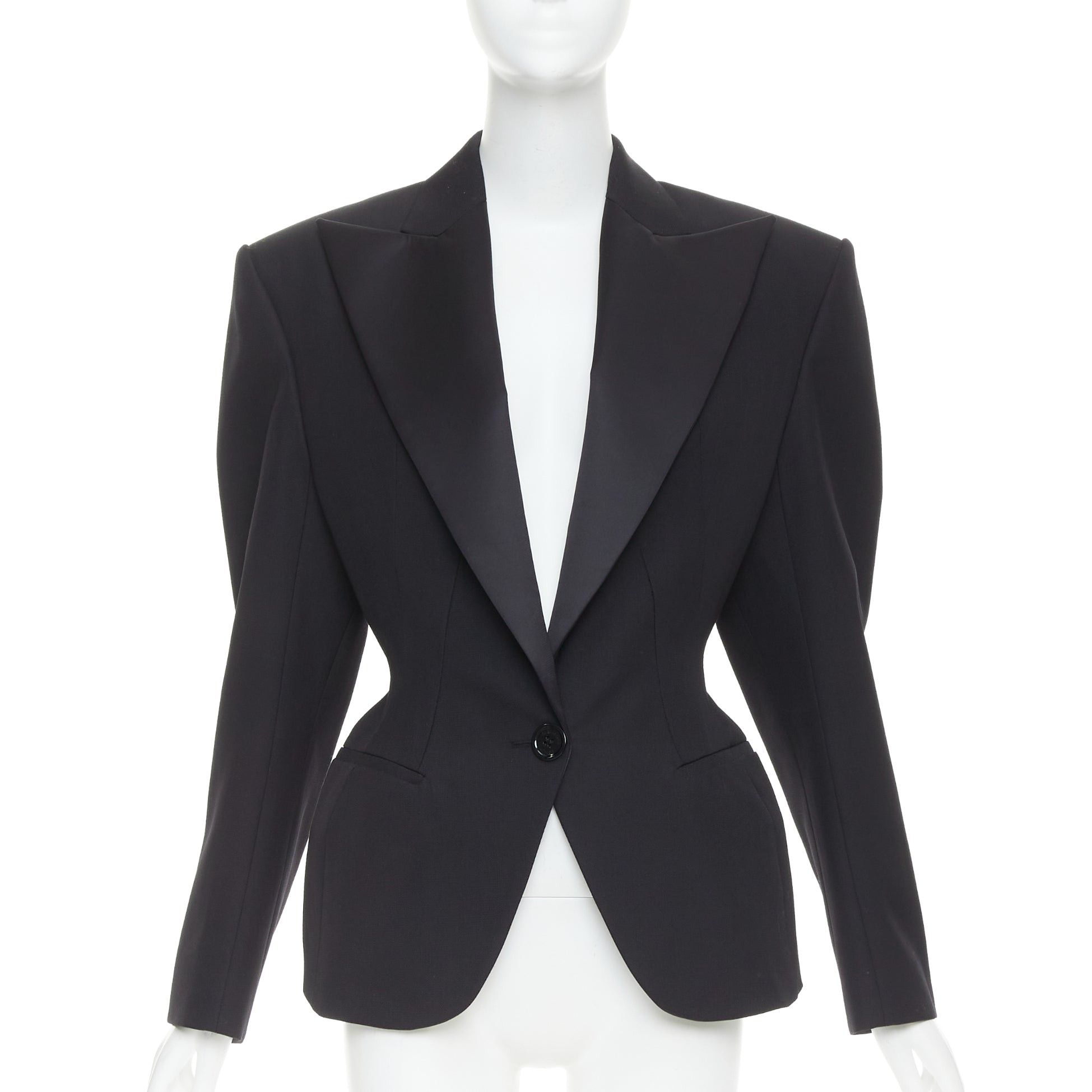 Alexandre Vauthier ALEXANDRE VAUTHIER SS2024 black Grain De Poudre wasp waist peak tuxedo jacket Size S / US 4 / IT 40 - 1 Thumbnail