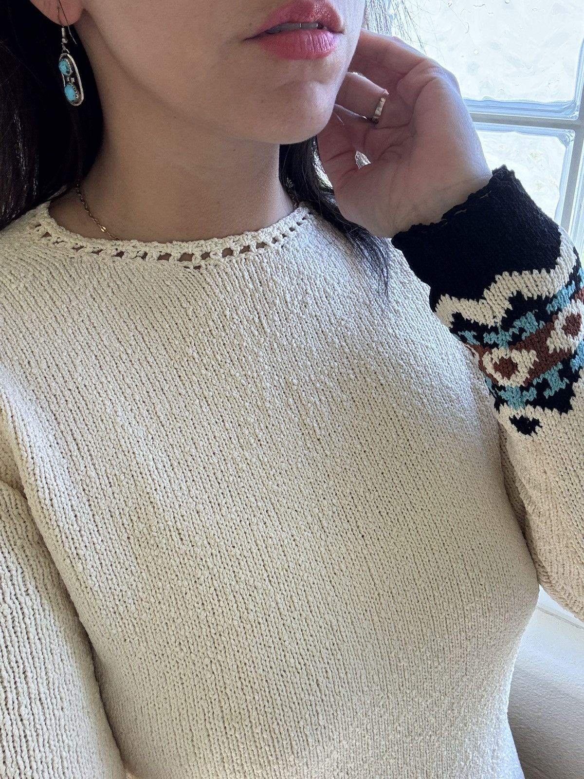 Vintage Folk revival bohemian vintage knit 70s cream southwestern Size M / US 6-8 / IT 42-44 - 1 Thumbnail