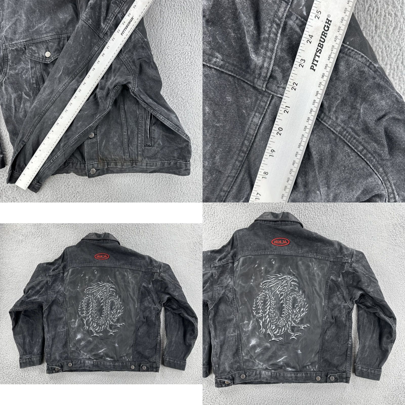Vintage VINTAGE Tyca Jacket Denim Leather Embellished Dragon Y2K Black XL Men Biker Shirt Size US XL / EU 56 / 4 - 10 Thumbnail