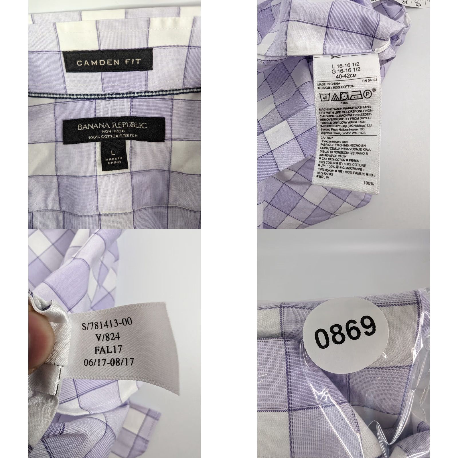 Banana Republic Banana Republic Purple Plaid Camden Fit Non-Iron Mens Large Long Sleeve Shirt Size US L / EU 52-54 / 3 - 8 Thumbnail