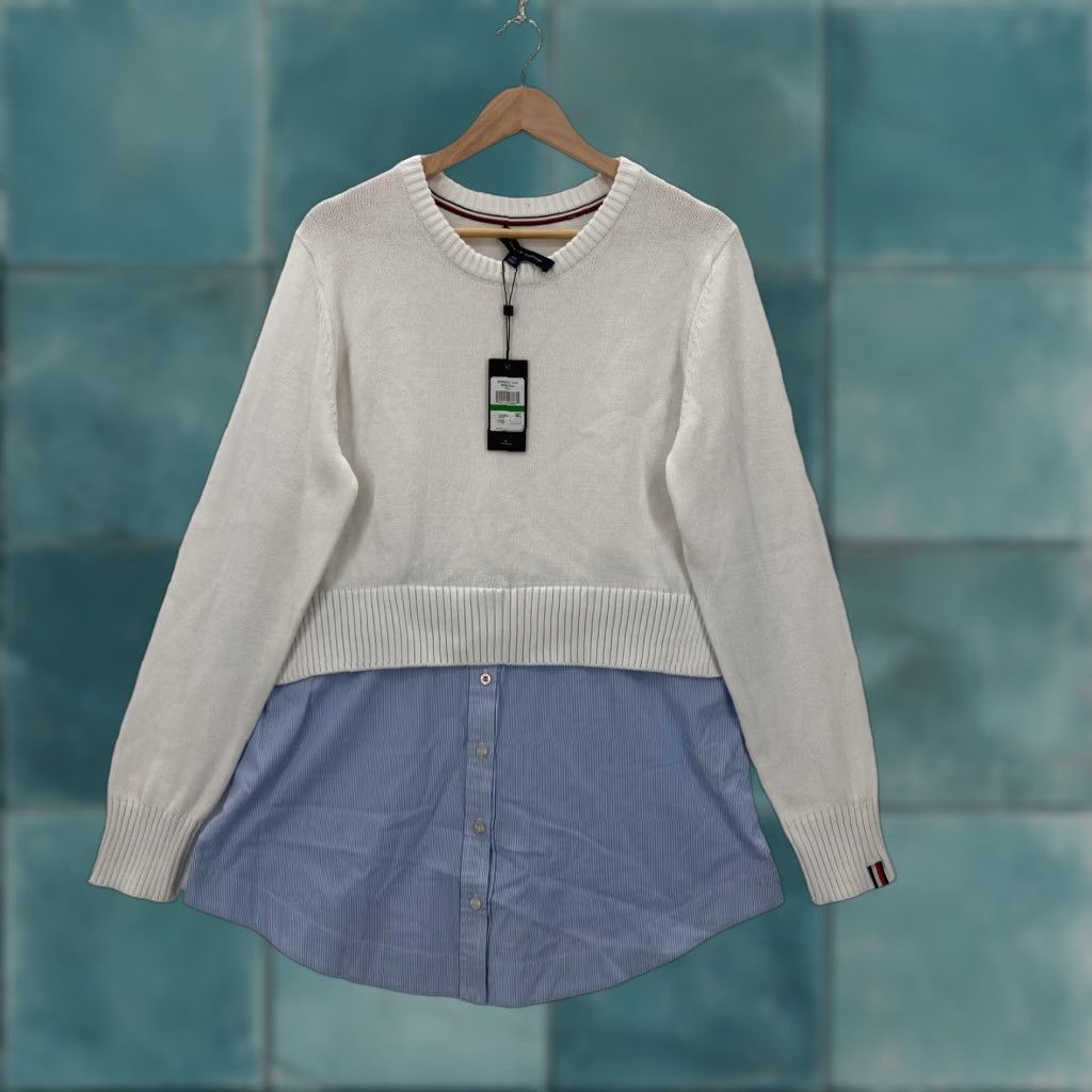 Tommy Hilfiger Tommy Hilfiger Sweater Womens Large White Blue Berkeley Layered Shirt Preppy Size L / US 10 / IT 46 - 1 Thumbnail