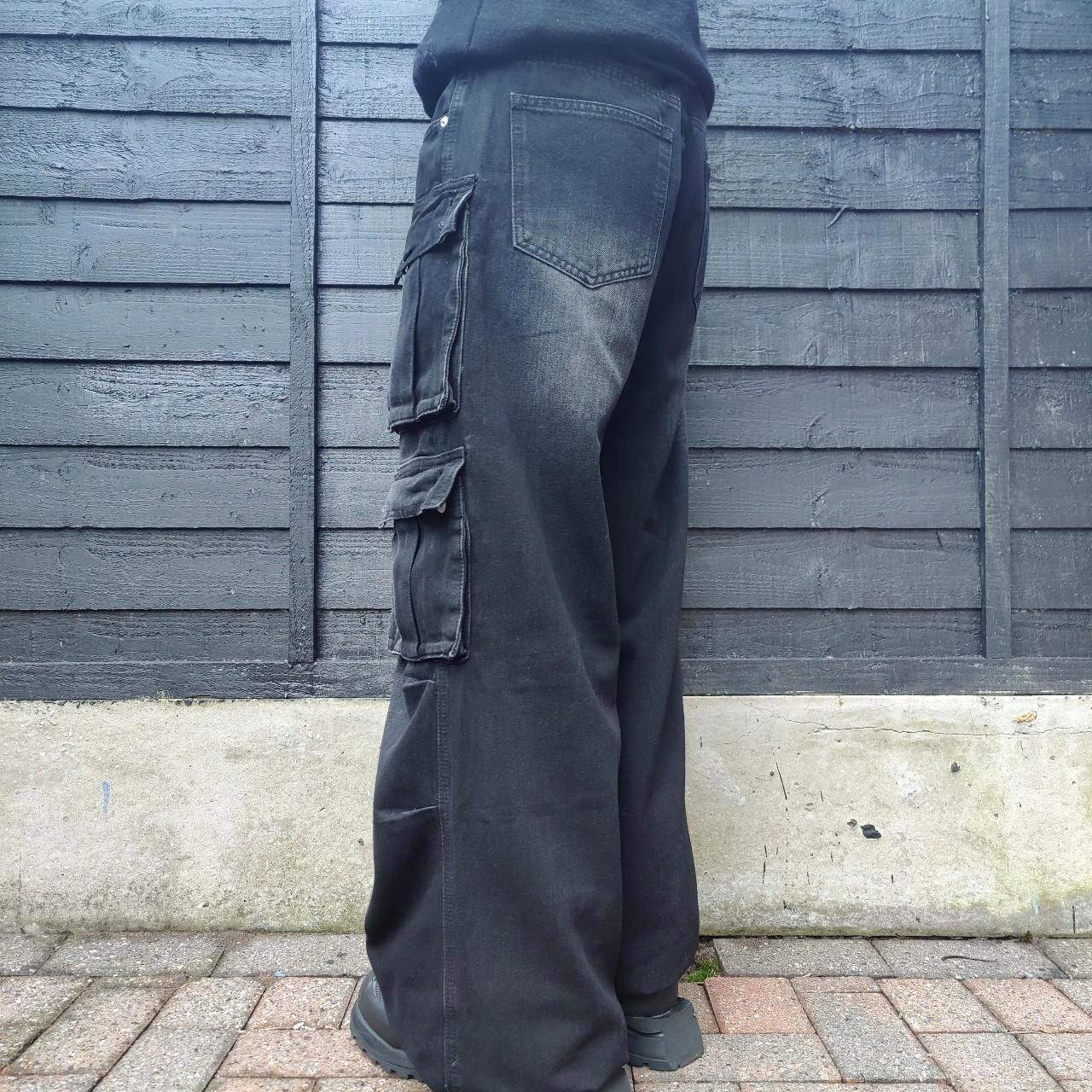 Other Black Faded Wide Leg Quad Cargo Jeans Size US 32 / EU 48 - 5 Thumbnail