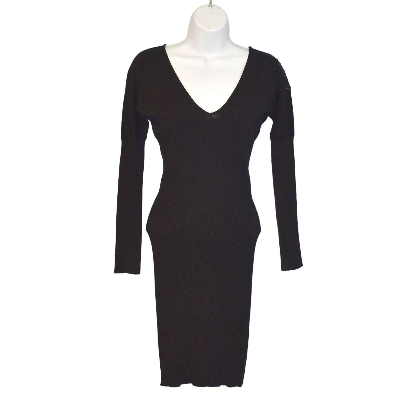 Gianfranco Ferre GIANFRANCO FERRE Black Ribbed Knit Crystal Logo Dress Sz XS Size XS / US 0-2 / IT 36-38 - 1 Thumbnail