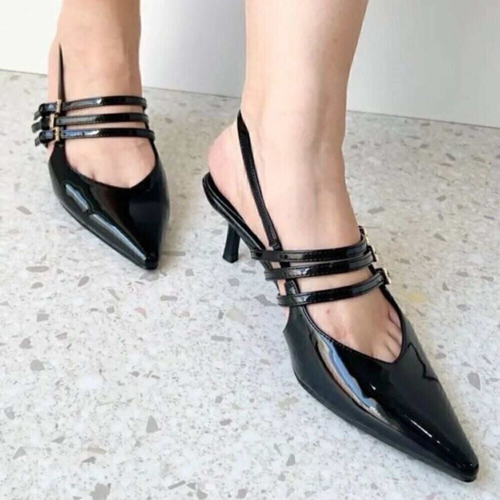 Zara ZARA Pointed Toe Buckled Heels Size US 7.5 / IT 37.5 - 2 Thumbnail