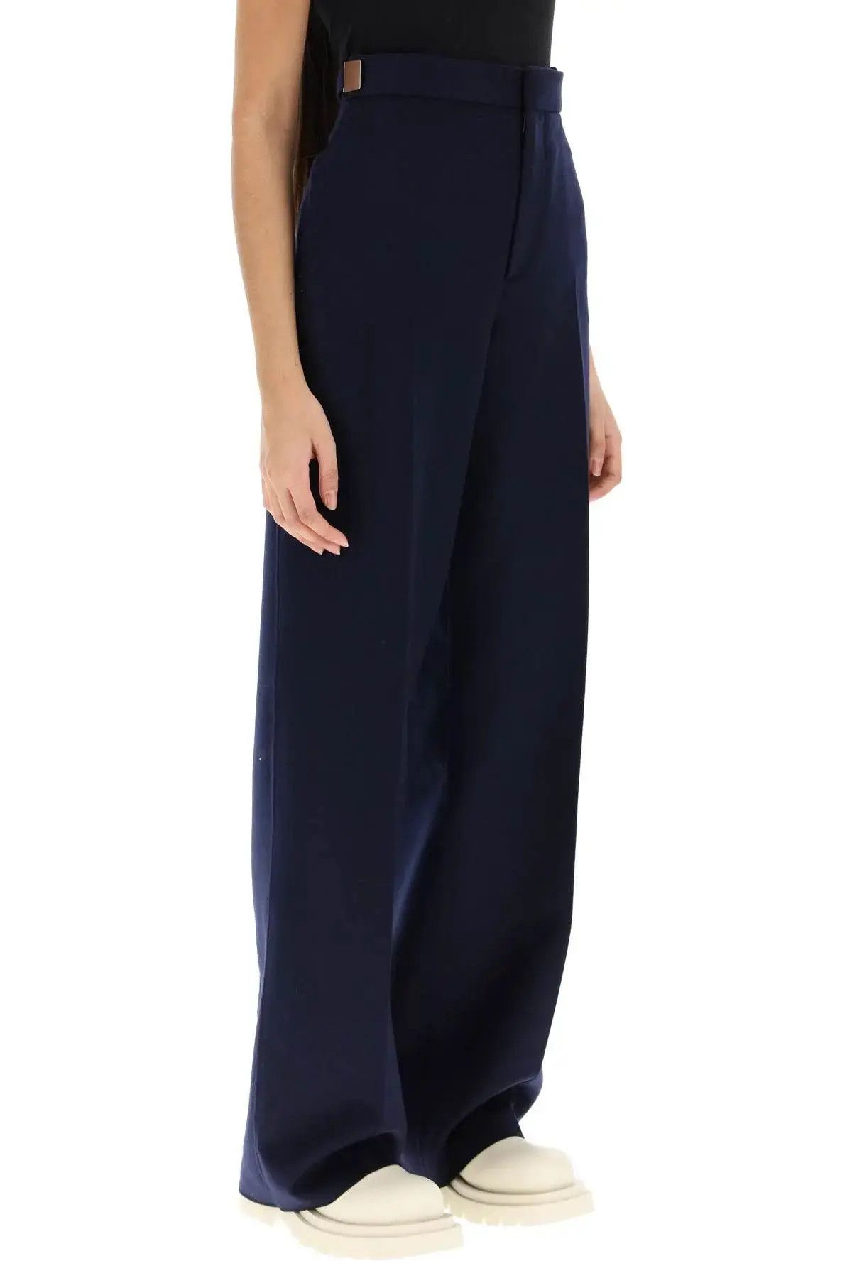 Bottega Veneta o1w1db10824 Wide Leg Wool Flannel Trousers in Blue Size 25" / US 0 / IT 36 - 4 Thumbnail