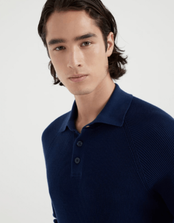 Brunello Cucinelli Polo Sweater in Dark Blue Size US L / EU 52-54 / 3 - 4 Thumbnail