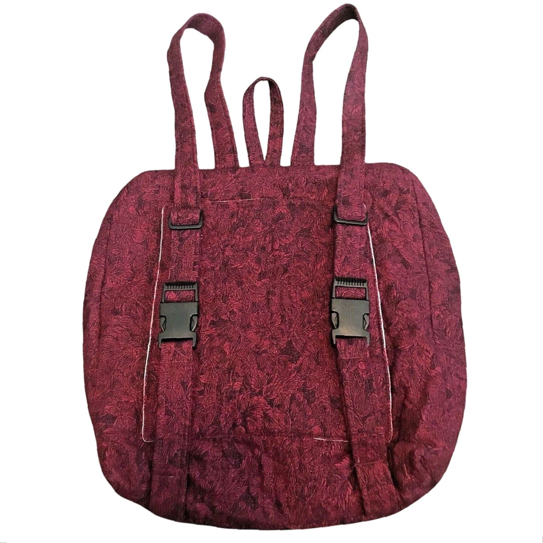 Vintage Lamar Bags by Lauren Backpack Women Burgundy Leaf Pattern Cotton Zipper Pockets Adjustable Straps 12"h x 14"l x 3"d Size ONE SIZE - 2 Thumbnail