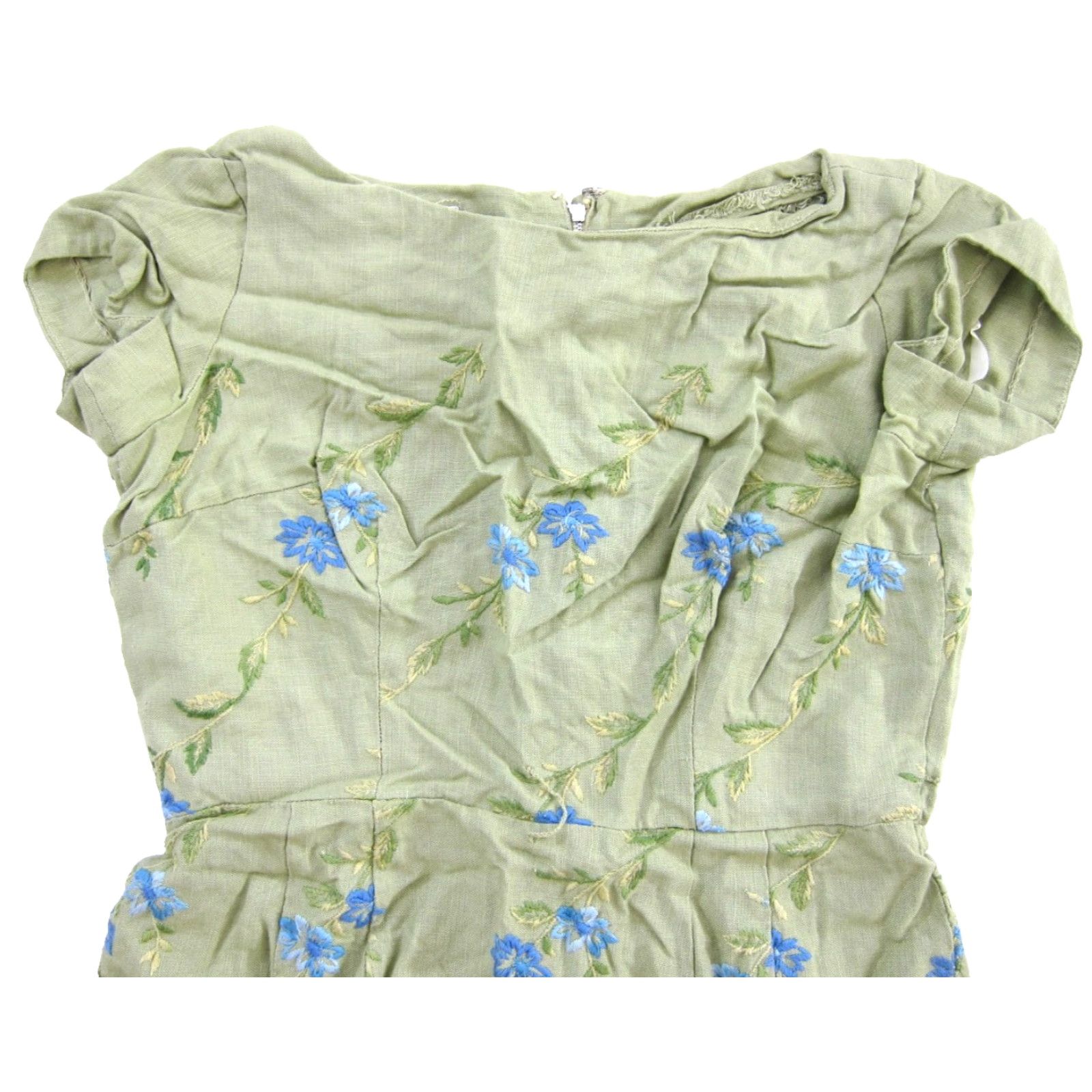 Vintage VINTAGE GLASS NEW York Green Blue Floral Embroidered Short Sleeve Sheath Dress S Size 28" / US 6 / IT 42 - 4 Thumbnail