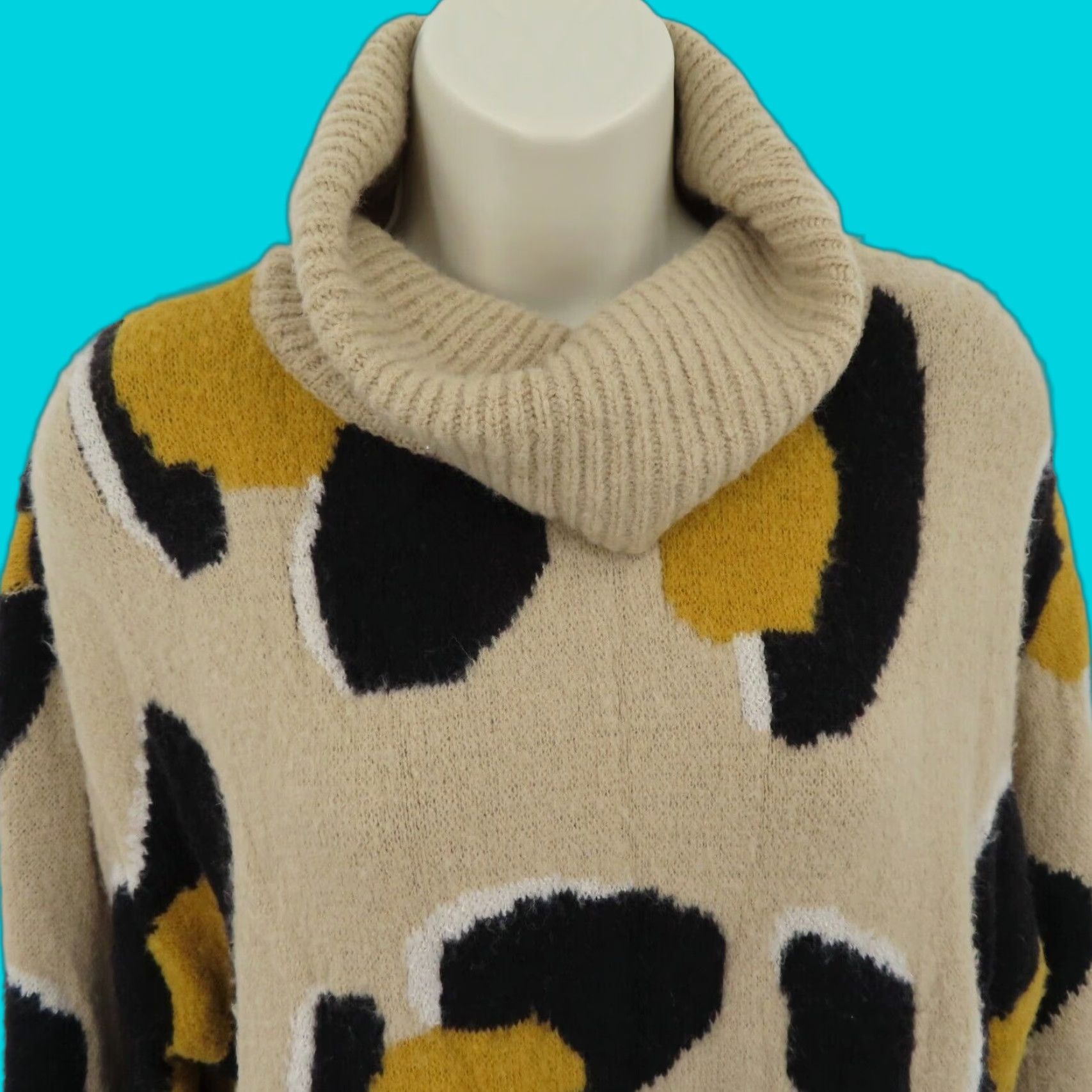 Anthropologie Moth Medium Beige Leopard Cheetah Animal Print Cowl Neck Knit Pullover Sweater Size M / US 6-8 / IT 42-44 - 1 Thumbnail