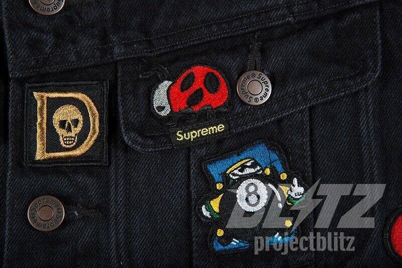 Supreme SS18 SUPREME PATCHES DENIM TRUCKER JACKET BLACK M Size US M / EU 48-50 / 2 - 3 Thumbnail