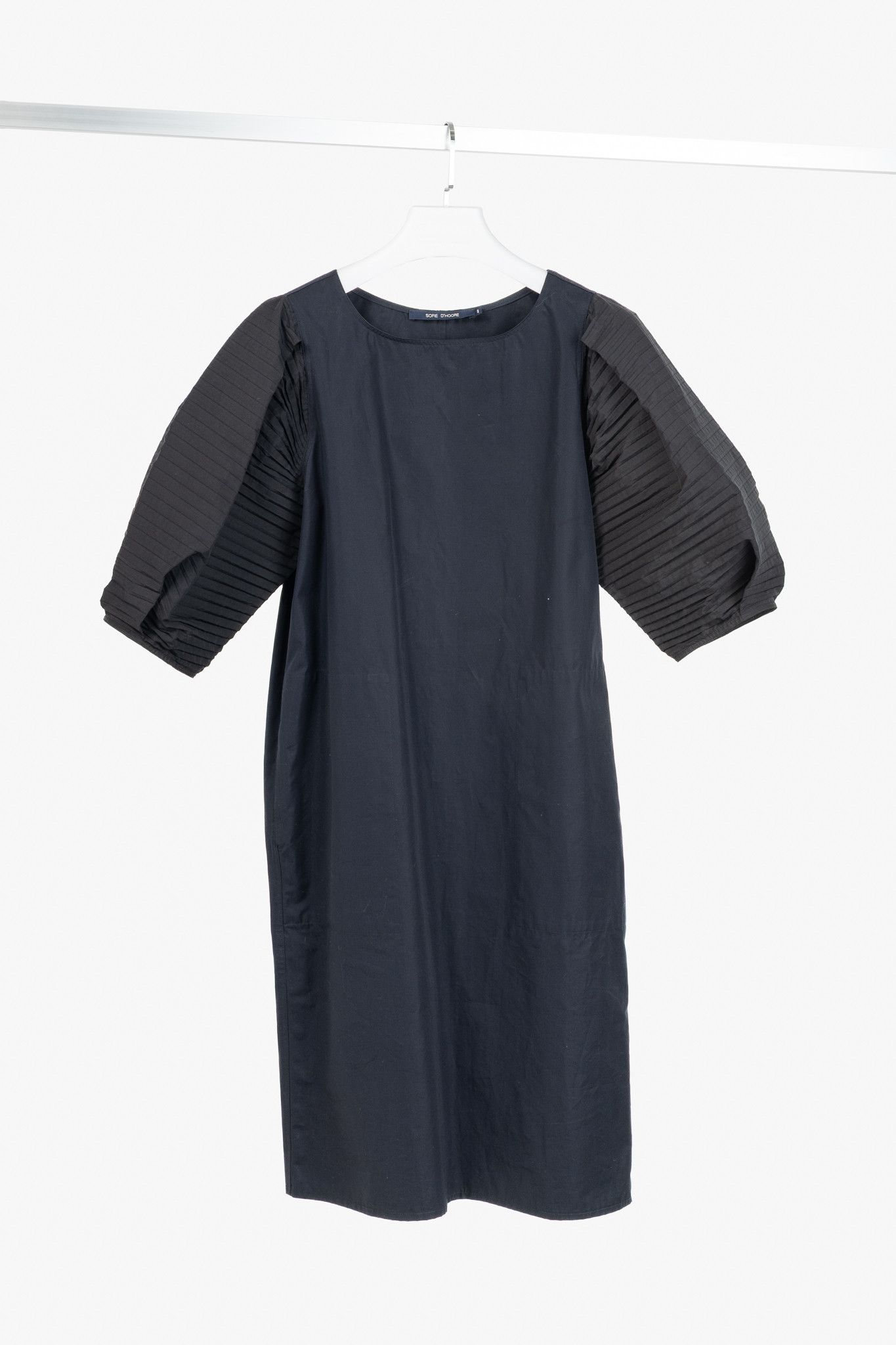 SOFIE D'HOORE Sofie D'Hoore Navy Cotton Pleated-Sleeve Midi Shift Dress Size L / US 10 / IT 46 - 1 Thumbnail