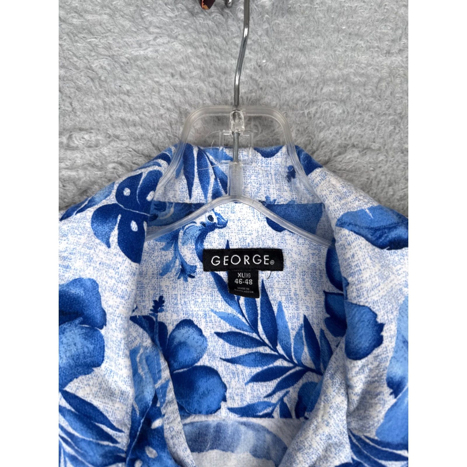 George George Shirt Men Extra Large Blue Floral Palm Leaf Hawaiian Pocket 100% Rayon Size US XL / EU 56 / 4 - 7 Thumbnail