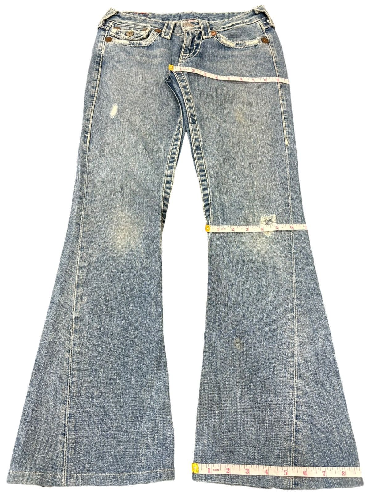 True Religion Vintage True Religion Joey Big T Distressed Flare Jeans Size 28" / US 6 / IT 42 - 10 Thumbnail