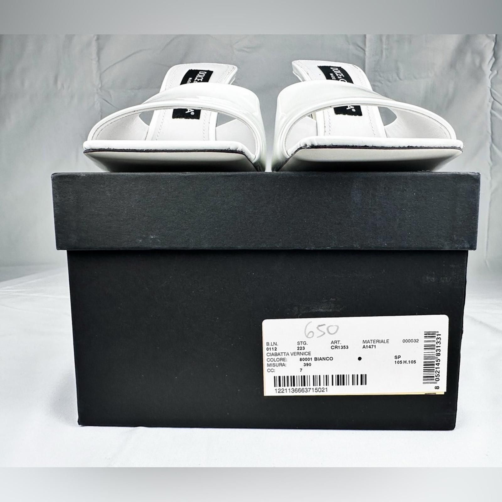 Dolce & Gabbana White Patent Leather Mules Square Toe New EU 39 Size US 9 / IT 39 - 8 Thumbnail