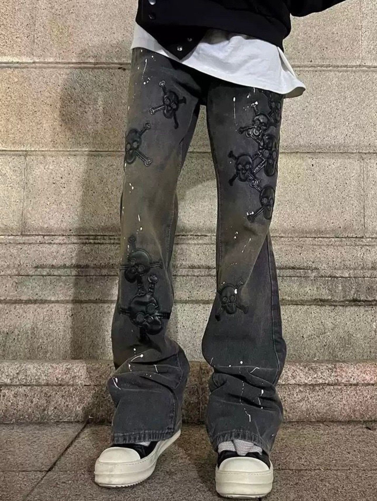 Japanese Brand × Vintage Avant garde retro skull paint splattered jeans pants Size US 32 / EU 48 - 1 Thumbnail