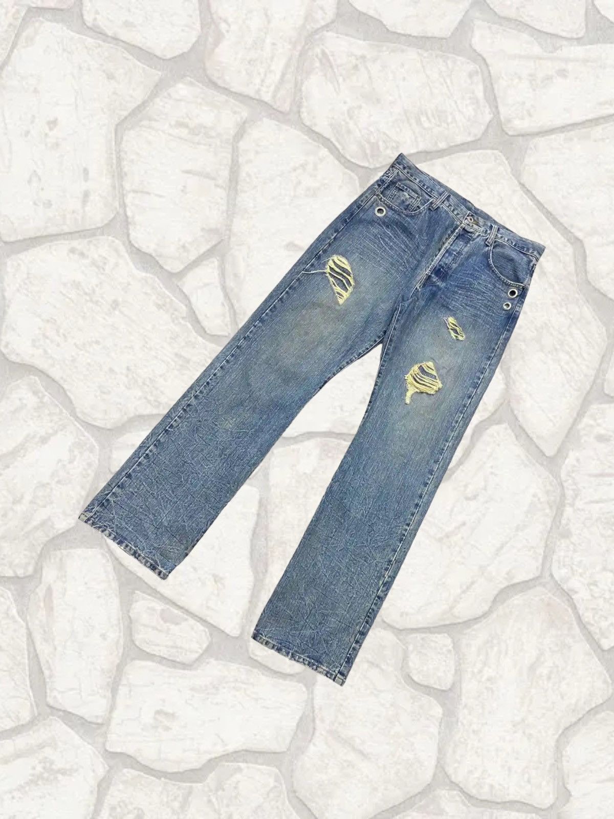Japanese Brand × Leather × Vintage Vintage G-Land Edge Leather Pocket Distressed Jeans Pants Size US 33 - 5 Thumbnail