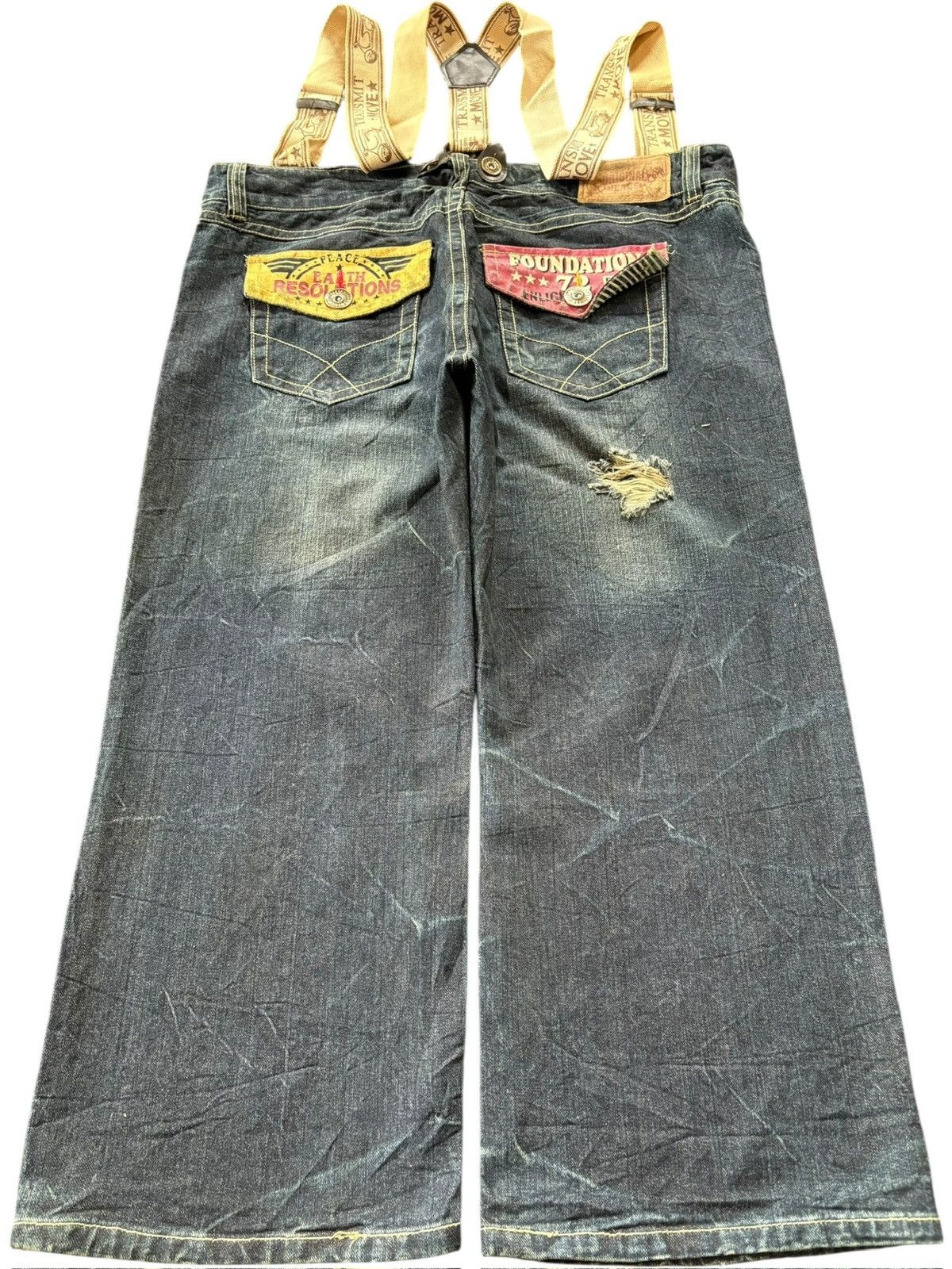 Fubu Vintage Japanese Brand Suspenders Distressed Baggy Jeans Size US 39 - 2 Thumbnail