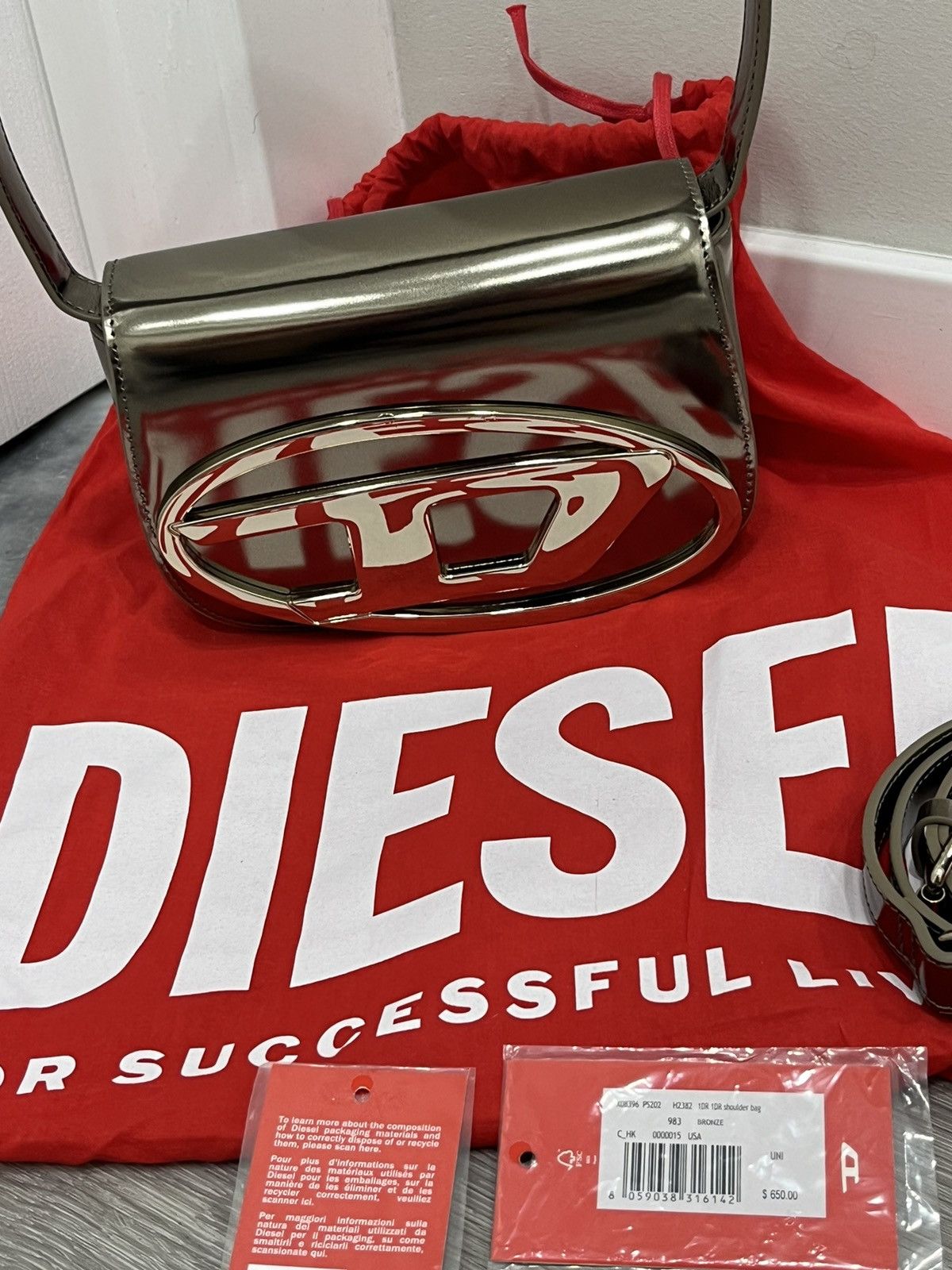 Diesel 1DR-Iconic shoulder bag in mirrored leather Size ONE SIZE - 3 Thumbnail