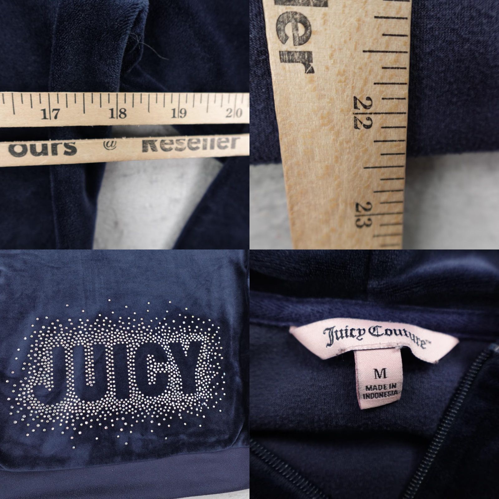 Juicy Couture Juicy Couture Hoodie Womens M Blue Velour Rhinestone Track Sweat Suit Top Size M / US 6-8 / IT 42-44 - 8 Thumbnail
