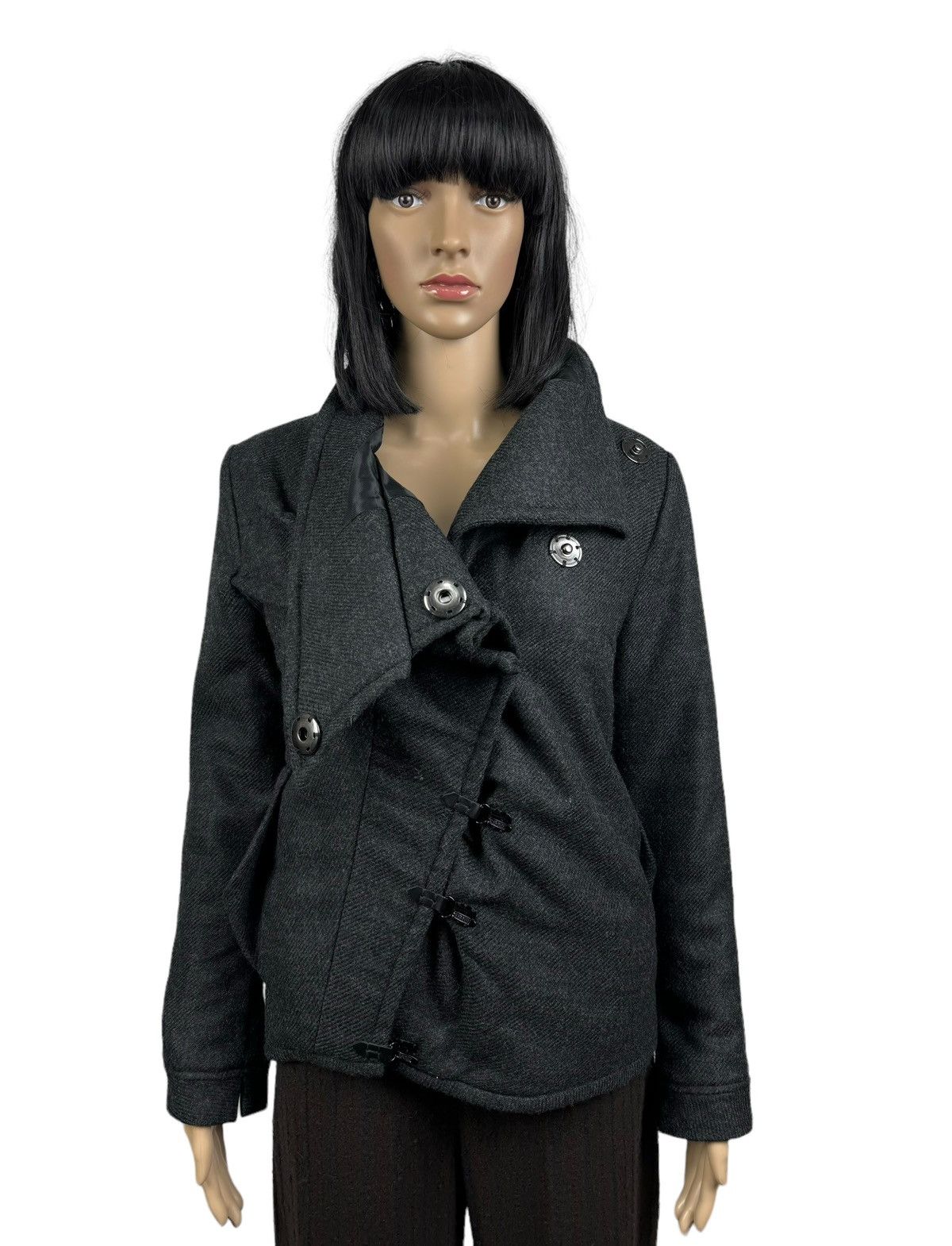 Designer Drina Marya Wool Jacket Avant Garde Asymmetrical Coat size S Size S / US 4 / IT 40 - 14 Thumbnail