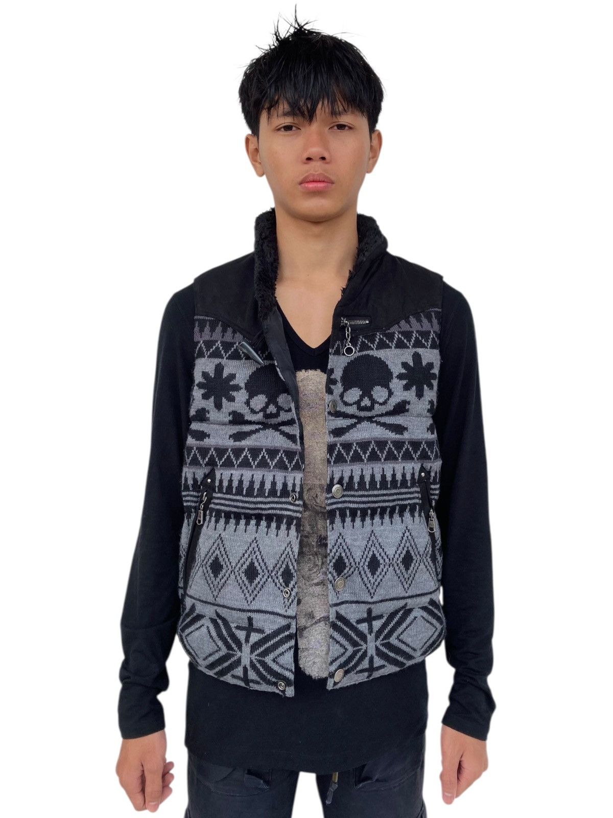 14th Addiction 2000s In The Attic - Knitted Skull Vest Jacket Size US M / EU 48-50 / 2 - 2 Thumbnail