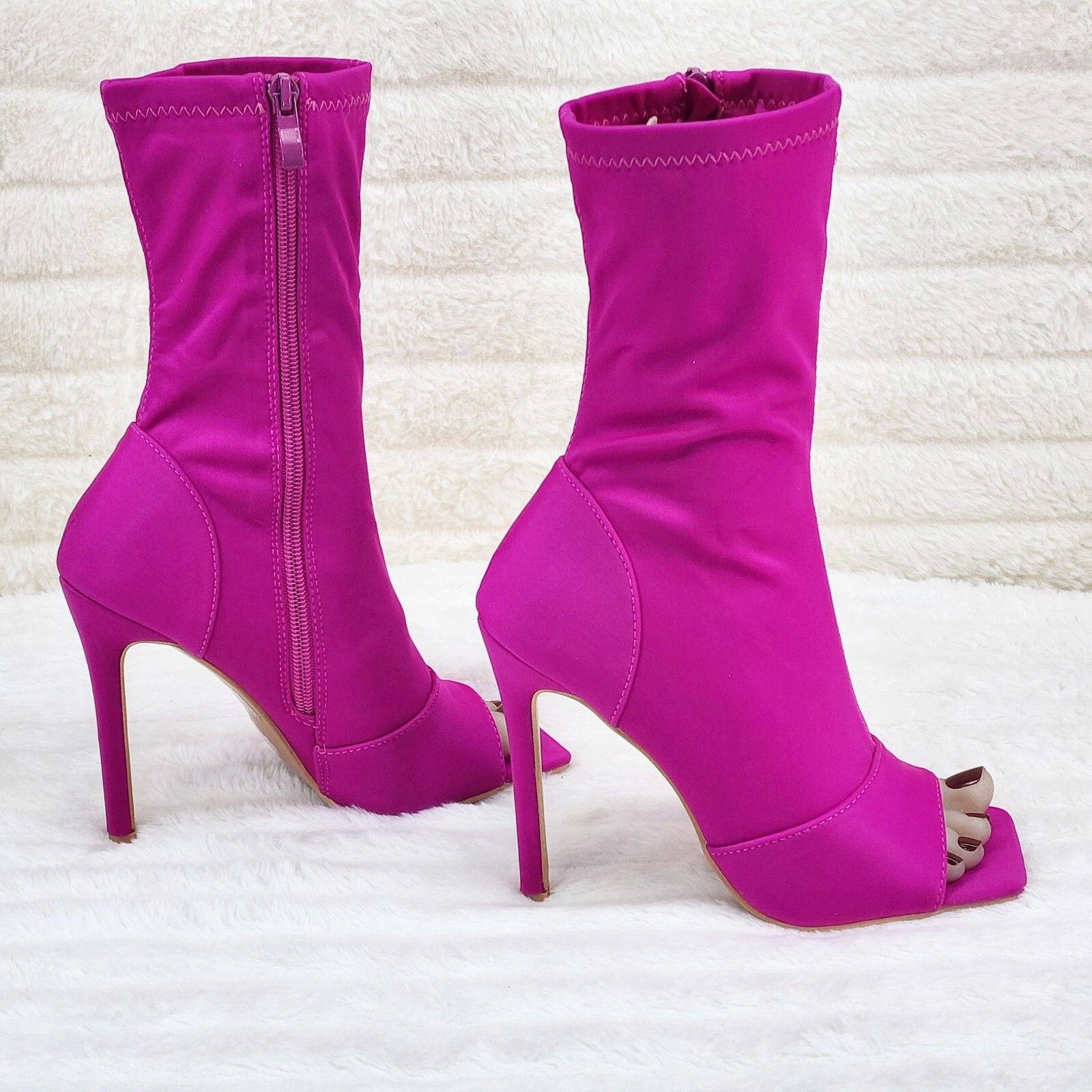 Other Bold Bright Fuchsia Pink Stretch Square Open Toe High Heel A Size US 6.5 / IT 36.5 - 1 Thumbnail