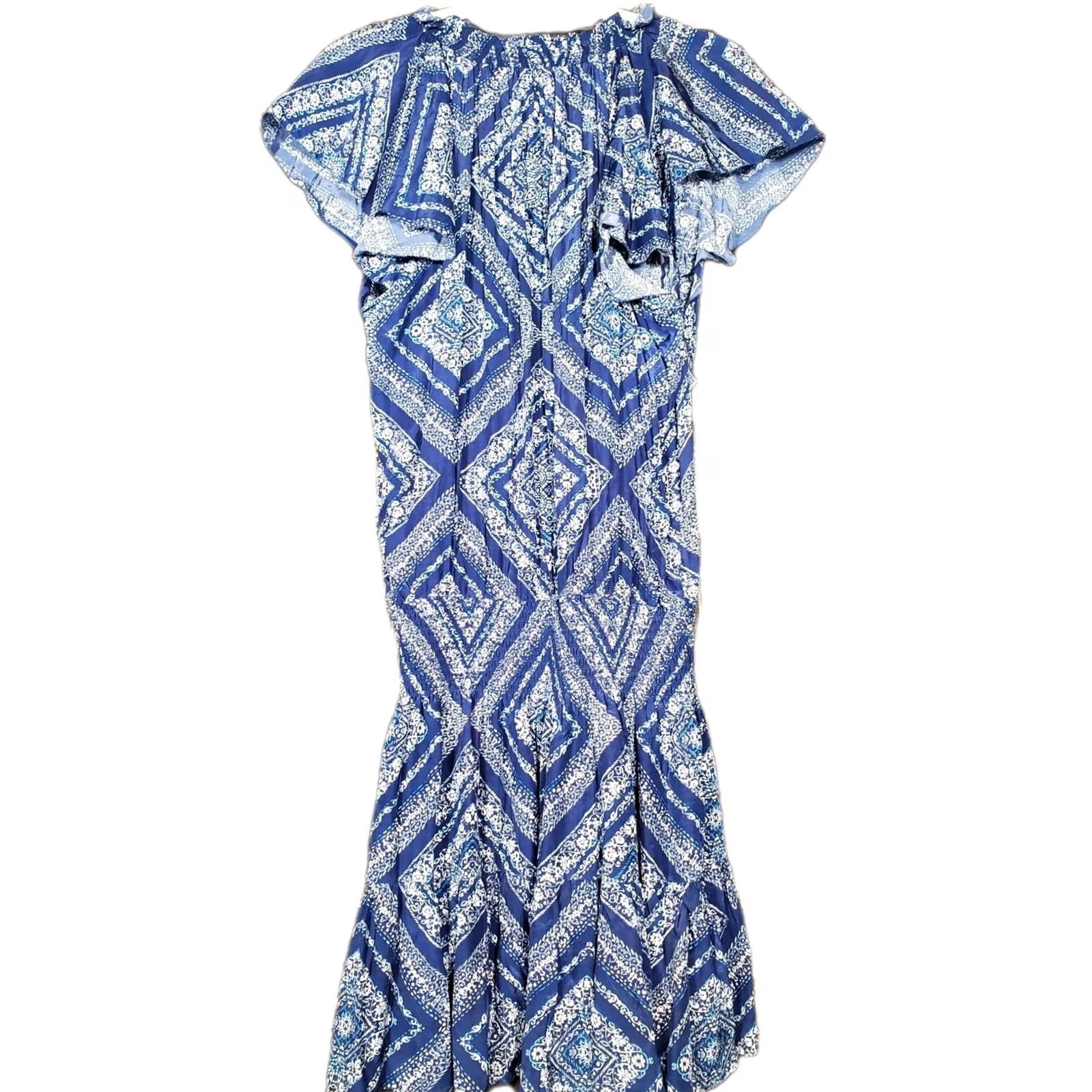 Vintage Lini Dress Womens S Blue Stacey Printed Flutter Sleeve Mini Tiered Fit Flare Women Size S / US 4 / IT 40 - 3 Thumbnail