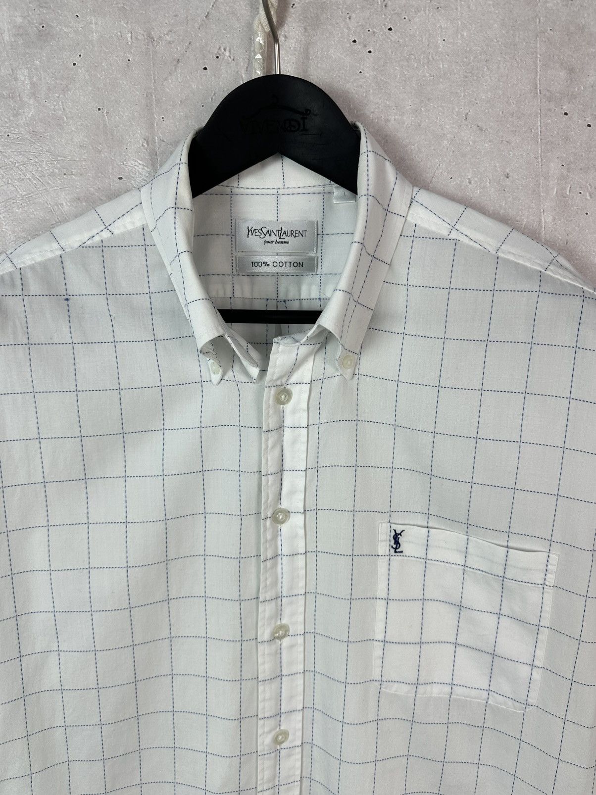 Yves Saint Laurent Vintage YvesSaintLaurent Check White Short Sleeve Shirt Size US L / EU 52-54 / 3 - 2 Thumbnail