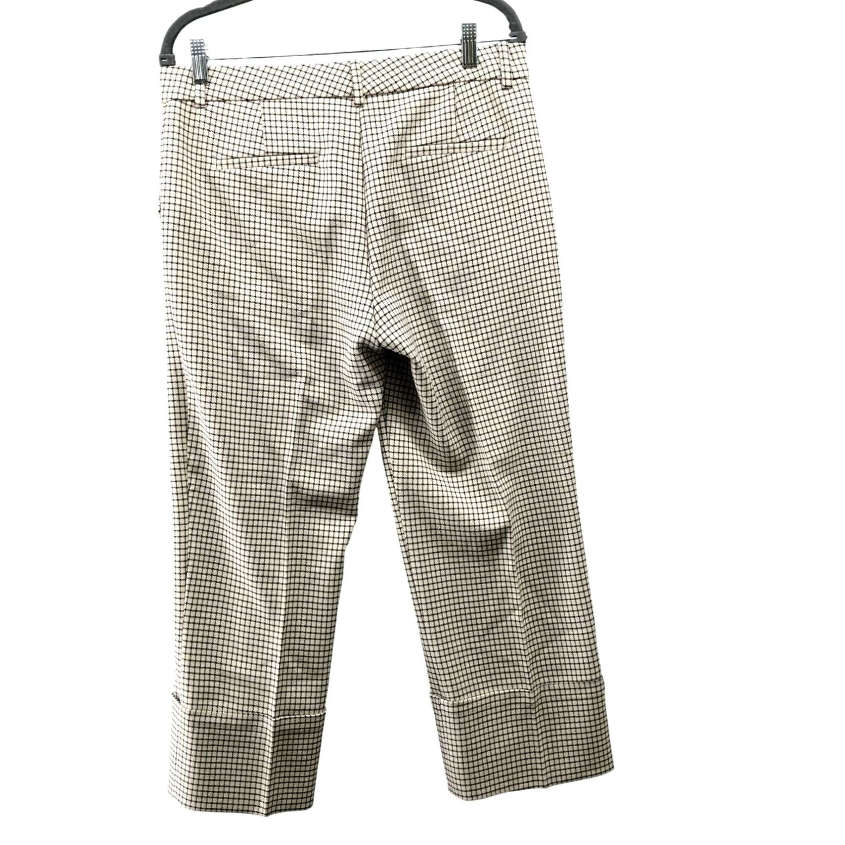 Zara Zara Women's Cropped Wide-Leg Dress Pant M Cream Grid Plaid High Rise Cropped Trouser Dress Pant Office Workwear Size 32" / US 10 / IT 46 - 2 Thumbnail