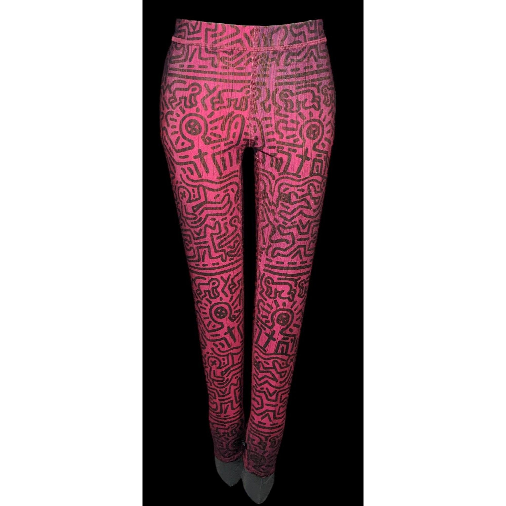 Keith Haring × Terez Terez x Keith Haring Pink And Black Love Themed Leggings Siz Size 28" / US 6 / IT 42 - 1 Thumbnail