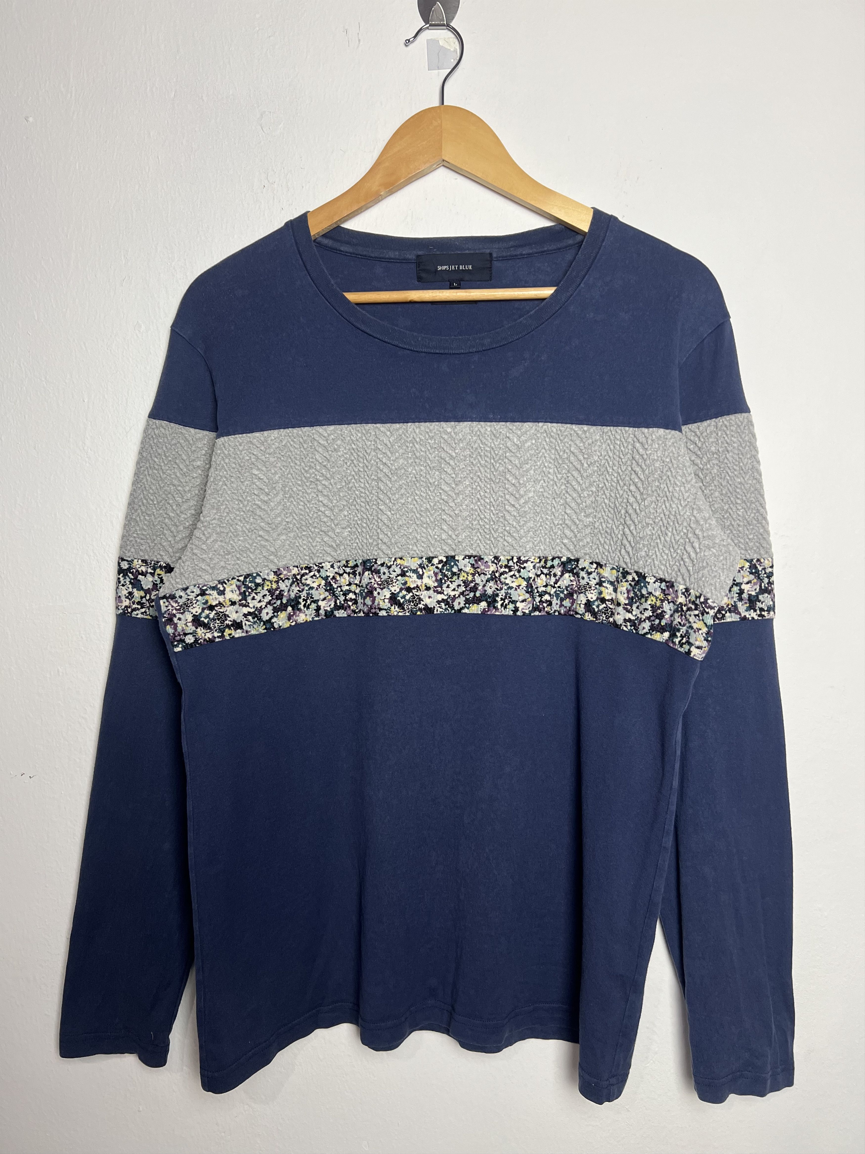 Ships Jet Blue Ships Jet Blue Stripe Cable Knit Long Sleeve T-shirt Size US L / EU 52-54 / 3 - 1 Thumbnail