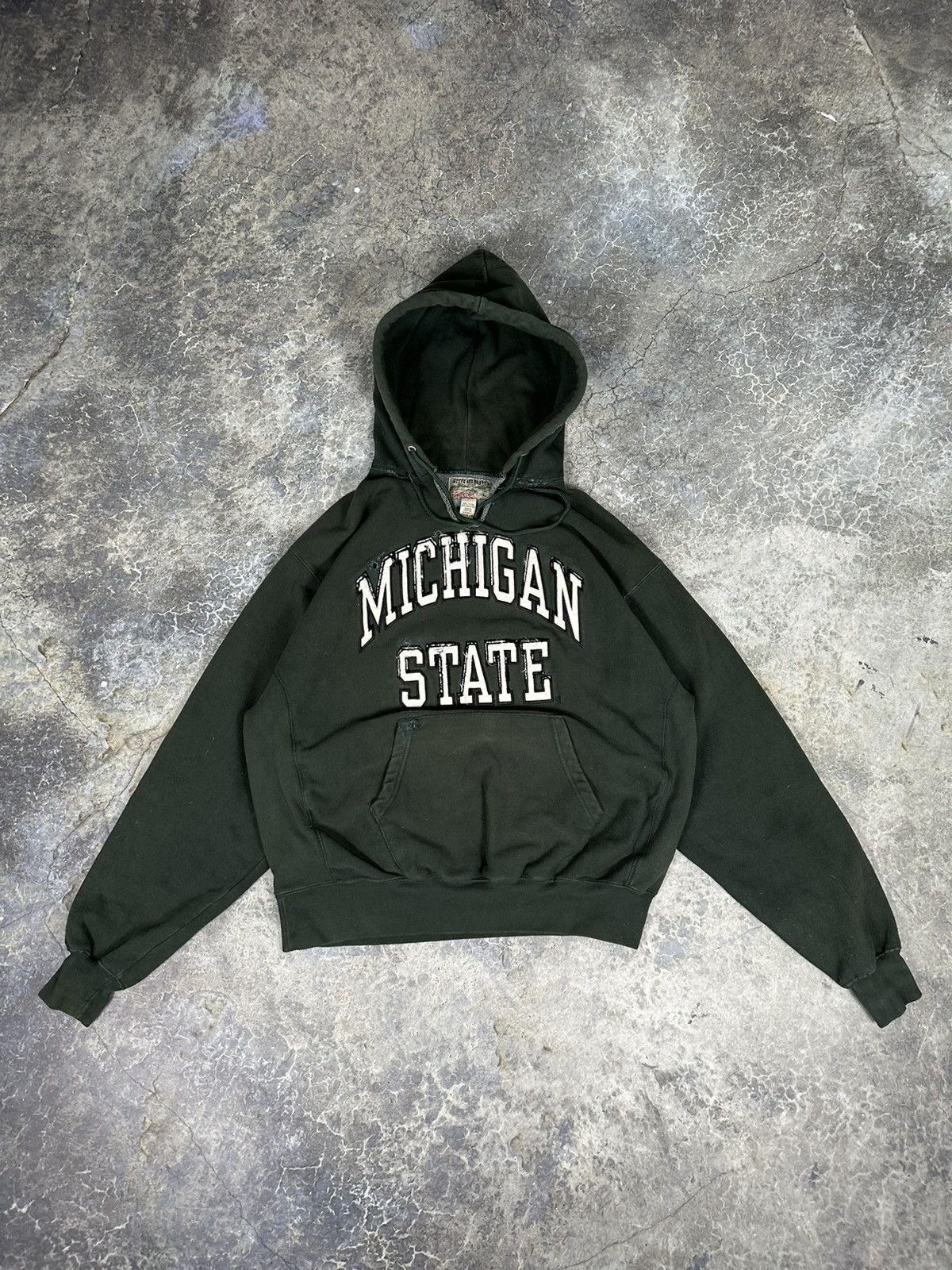 image of NCAA x Vintage Perfectly Distressed Michigan State Pine Green Hoodie, Men's (Size Large)