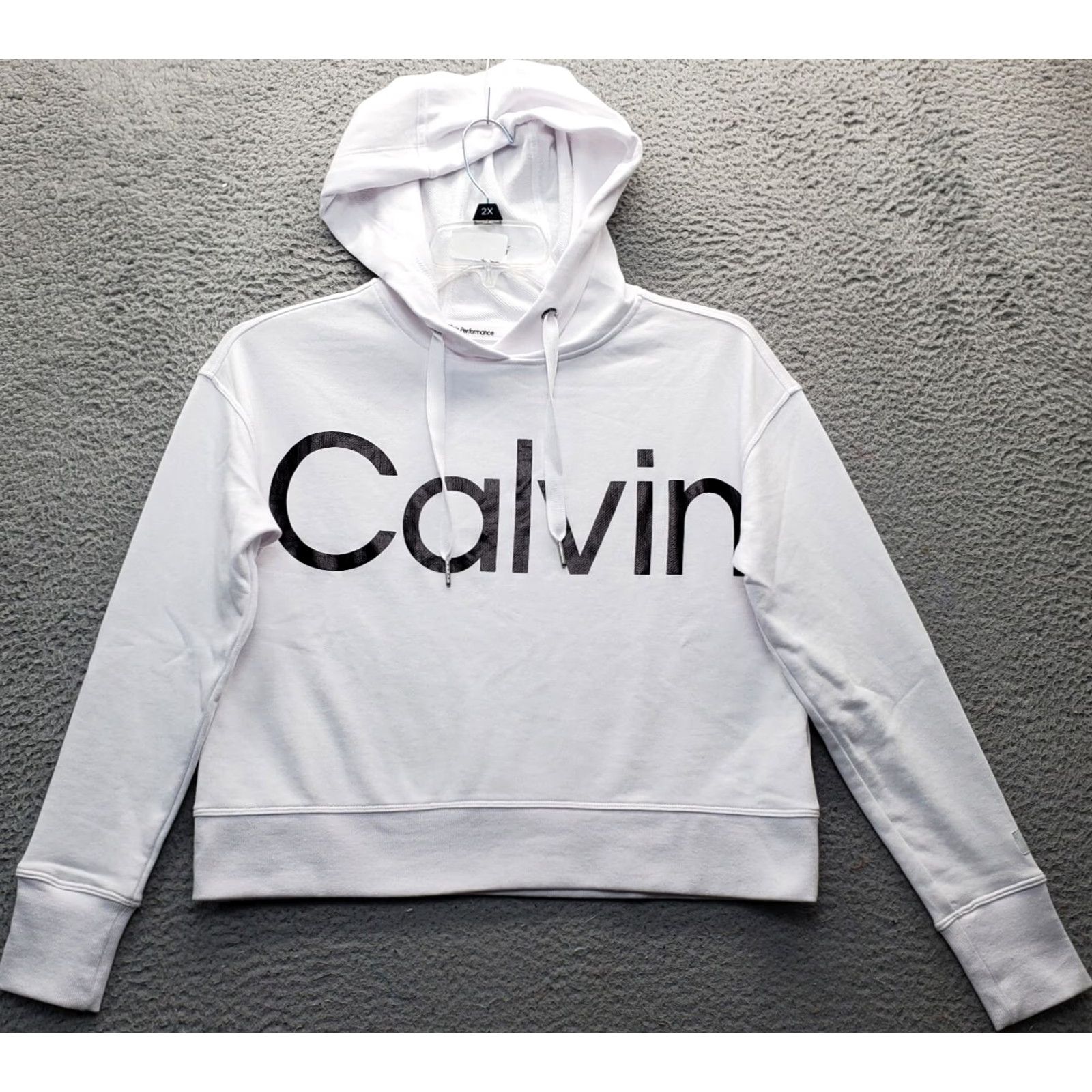 Calvin Klein Calvin Klein Performance Hoodie Womens XS White Cropped Spell Out Drawstring Hoodie Womens XS White USPS Size XS / US 0-2 / IT 36-38 - 2 Thumbnail