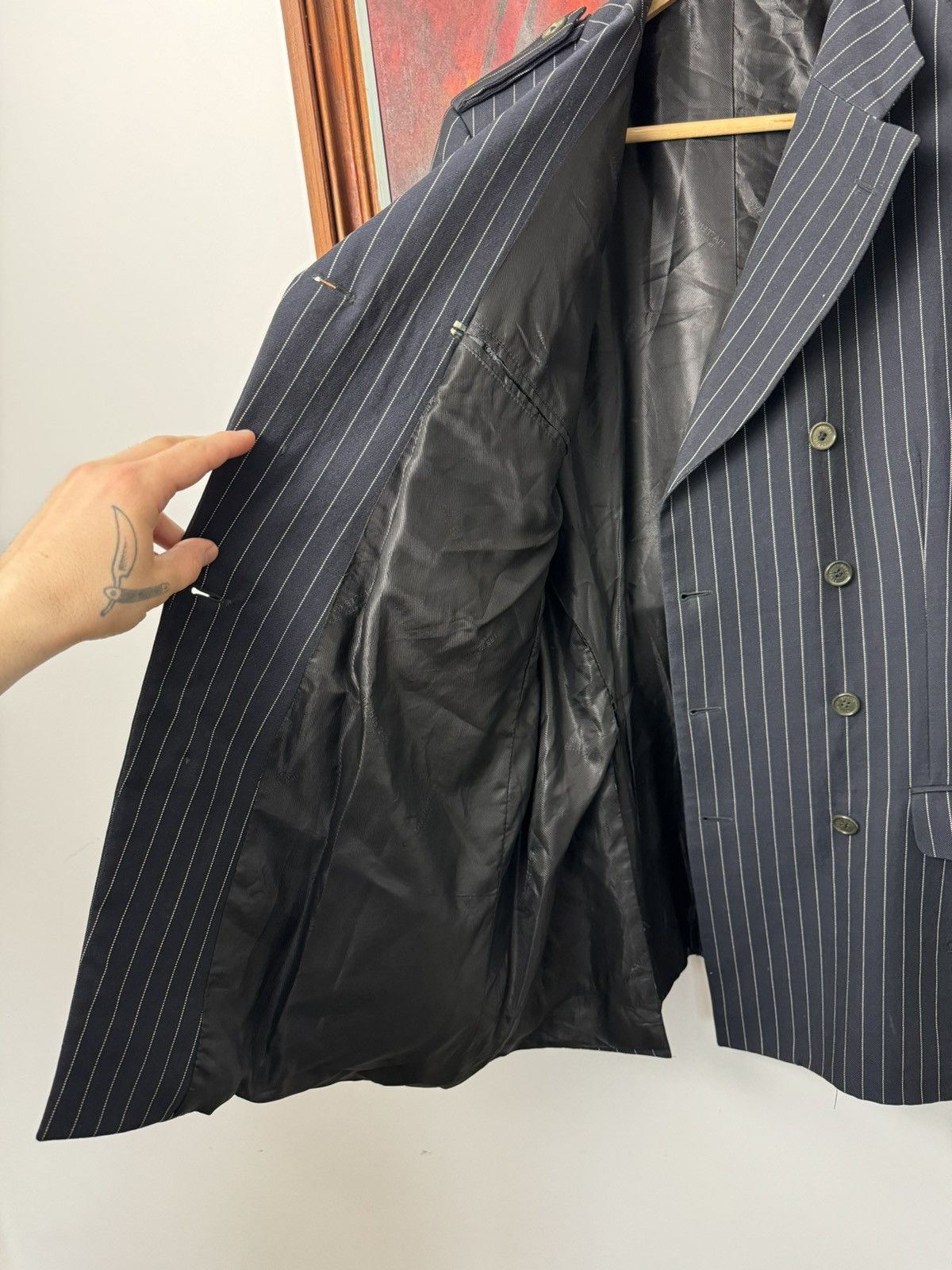 Gucci Gucci Navy Pin-stripe Blazer Vintage Casual Designer Rare Size 50R - 6 Thumbnail
