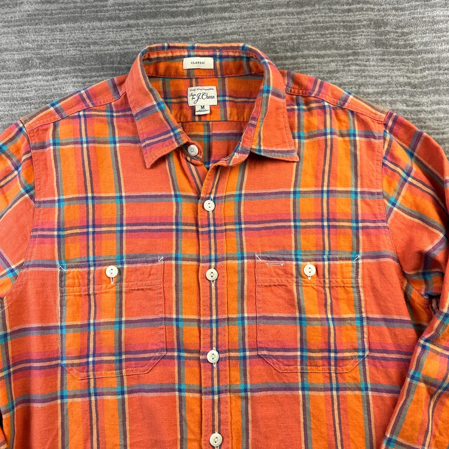 J.Crew J.CREW Shirt Mens M Orange Flannel Plaid Button-Up Pocket Wide Collar Casual Vintage? No. (Oops) Size US M / EU 48-50 / 2 - 4 Thumbnail