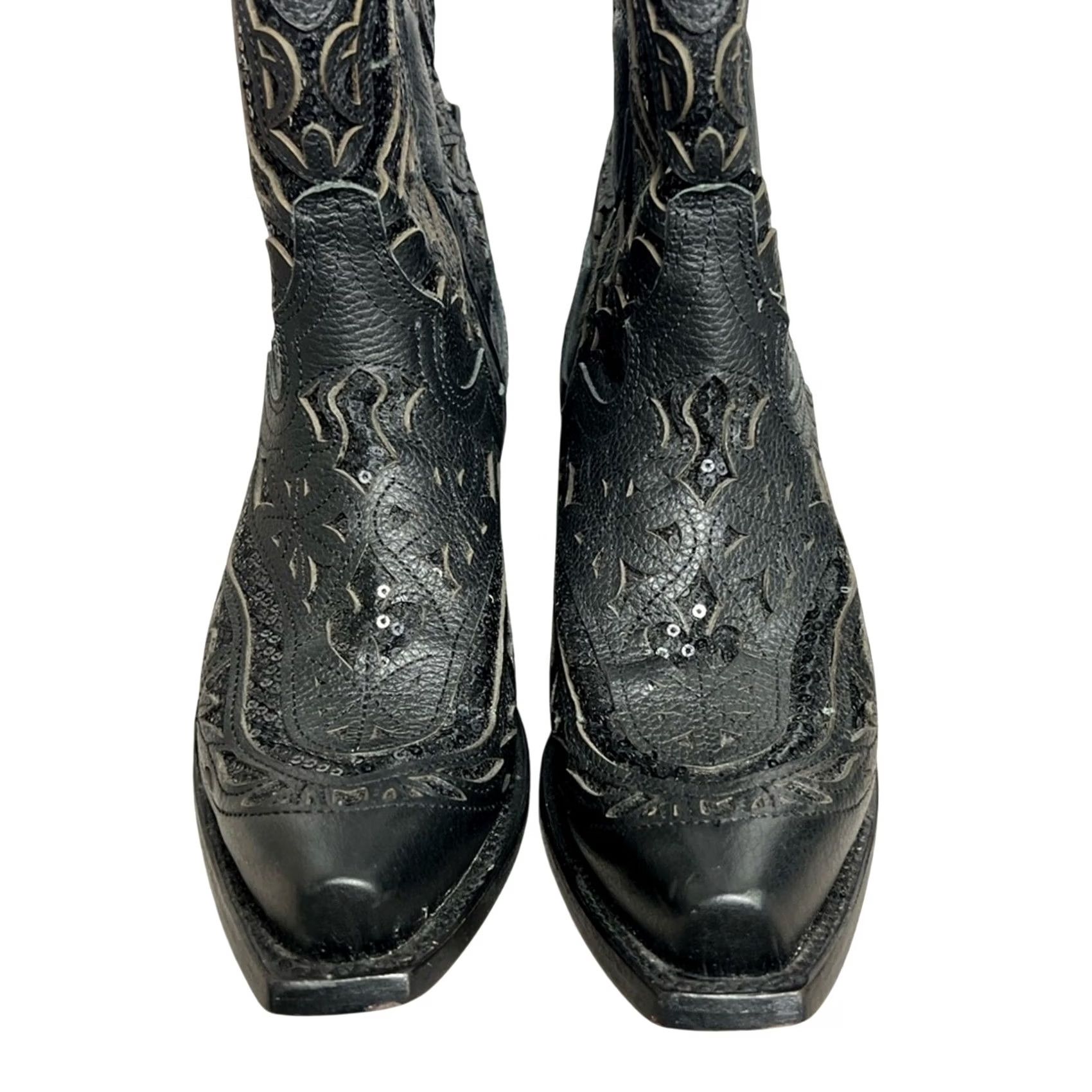 Vintage VINTAGE? JB Dillon Reserve Womens Cowgirl Leather Boot Black Sequin Sz 6 B Size US 6 / IT 36 - 4 Thumbnail