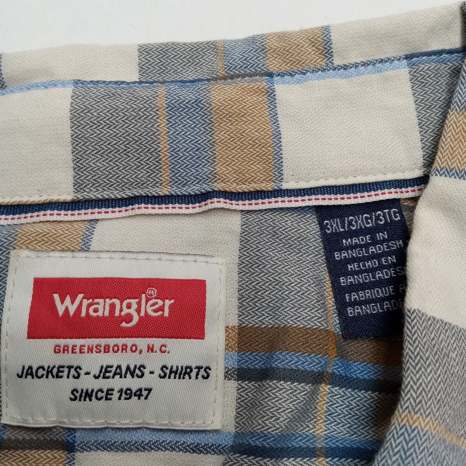 Wrangler Wrangler Slim Fit Shirt Men's 3XL Cowboy Wash Beige Plaid Size US XXL / EU 58 / 5 - 4 Thumbnail