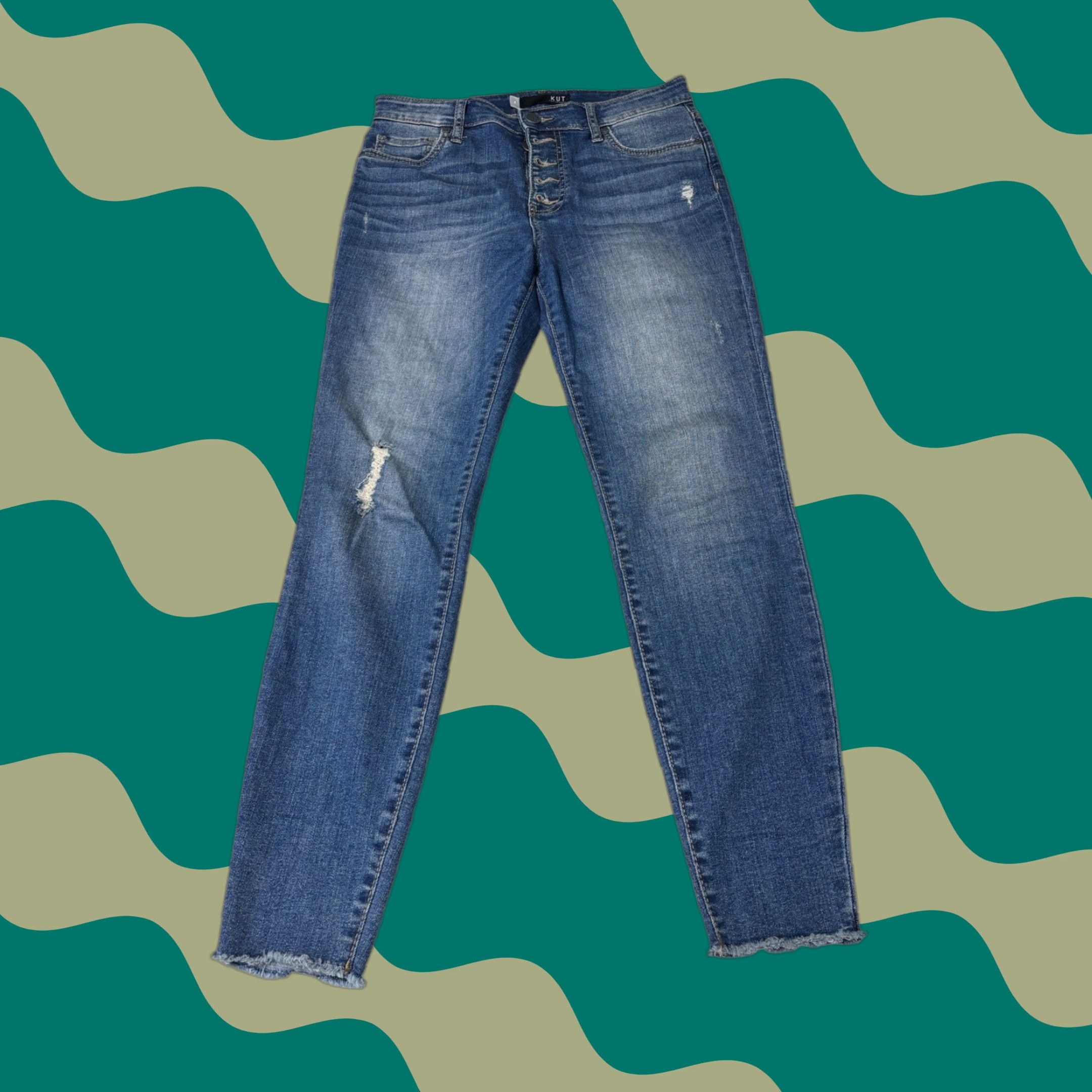 Vintage KUT from the Kloth Womens Size 4 High Rise Skinny Jeans Button Fly Distressed Denim Blue Slim 5-Pocket Womens Size 27" / US 4 / IT 40 - 1 Thumbnail
