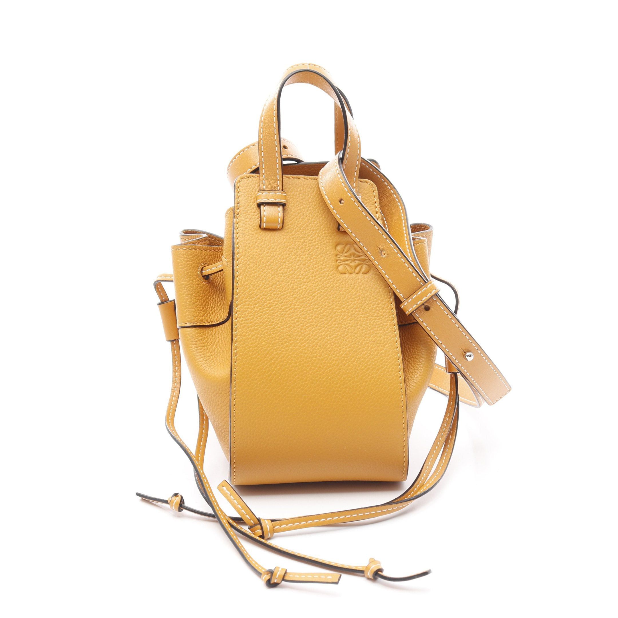 Loewe Hammock Drawstring Bag Mini Handbag Leather Orange Yellow, Women's