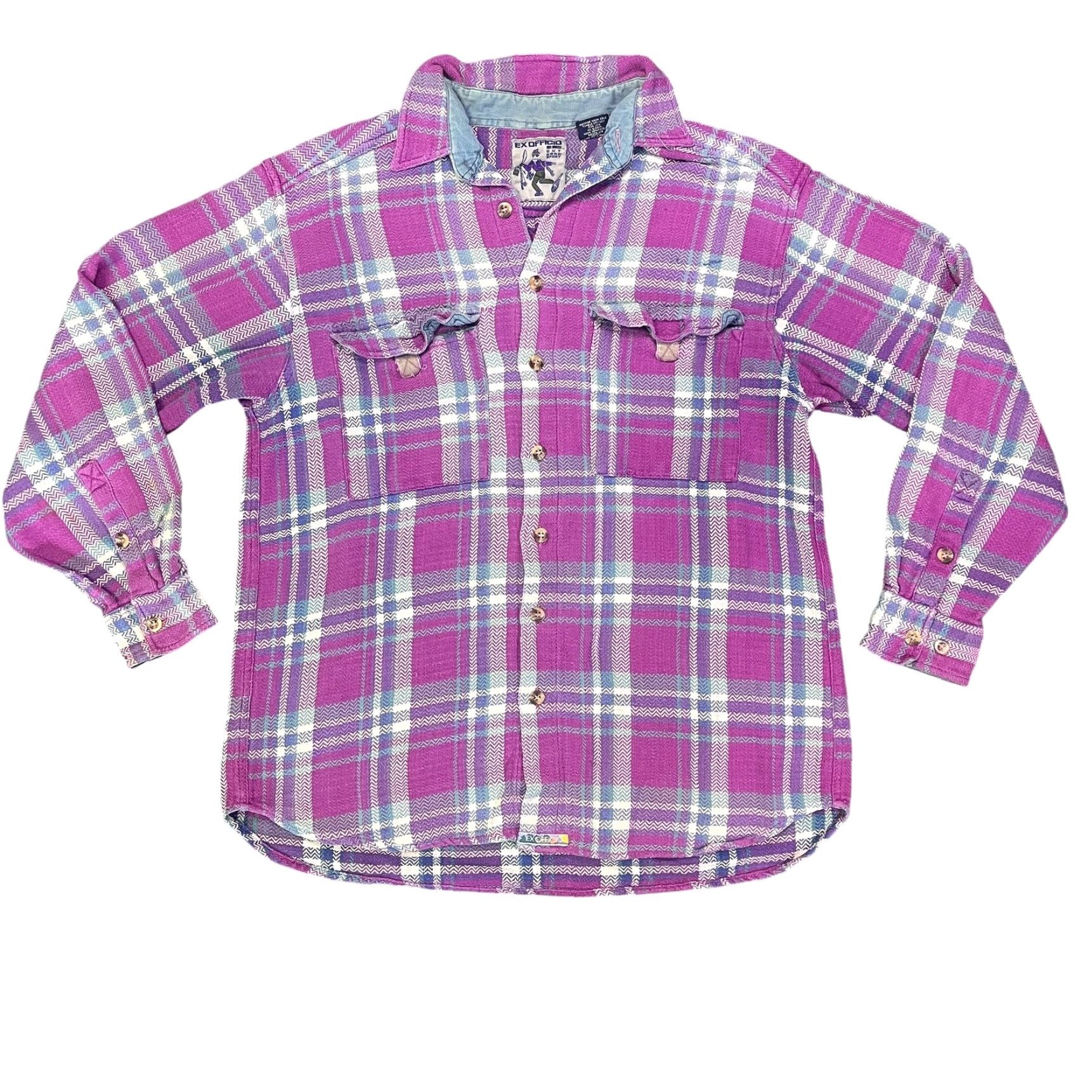 ExOfficio ExOfficio Shirt Womens Large Pink Purple Plaid Flannel Button Up Hiking Outdoor Size L / US 10 / IT 46 - 2 Thumbnail