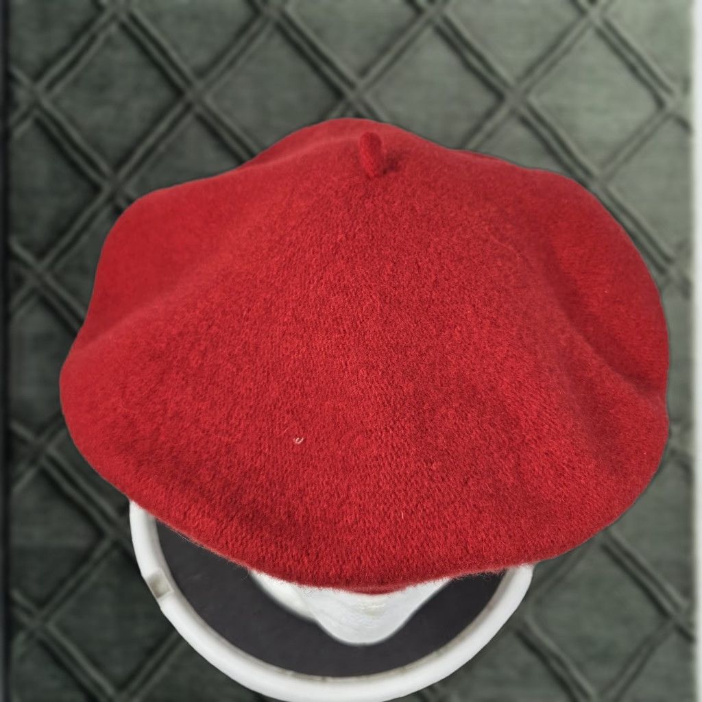 Vintage VINTAGE Beret Basque Hat Beret Fitted Womens Medium Red Wool Lined Solid Fall Winter Womens Hat Size ONE SIZE - 1 Thumbnail