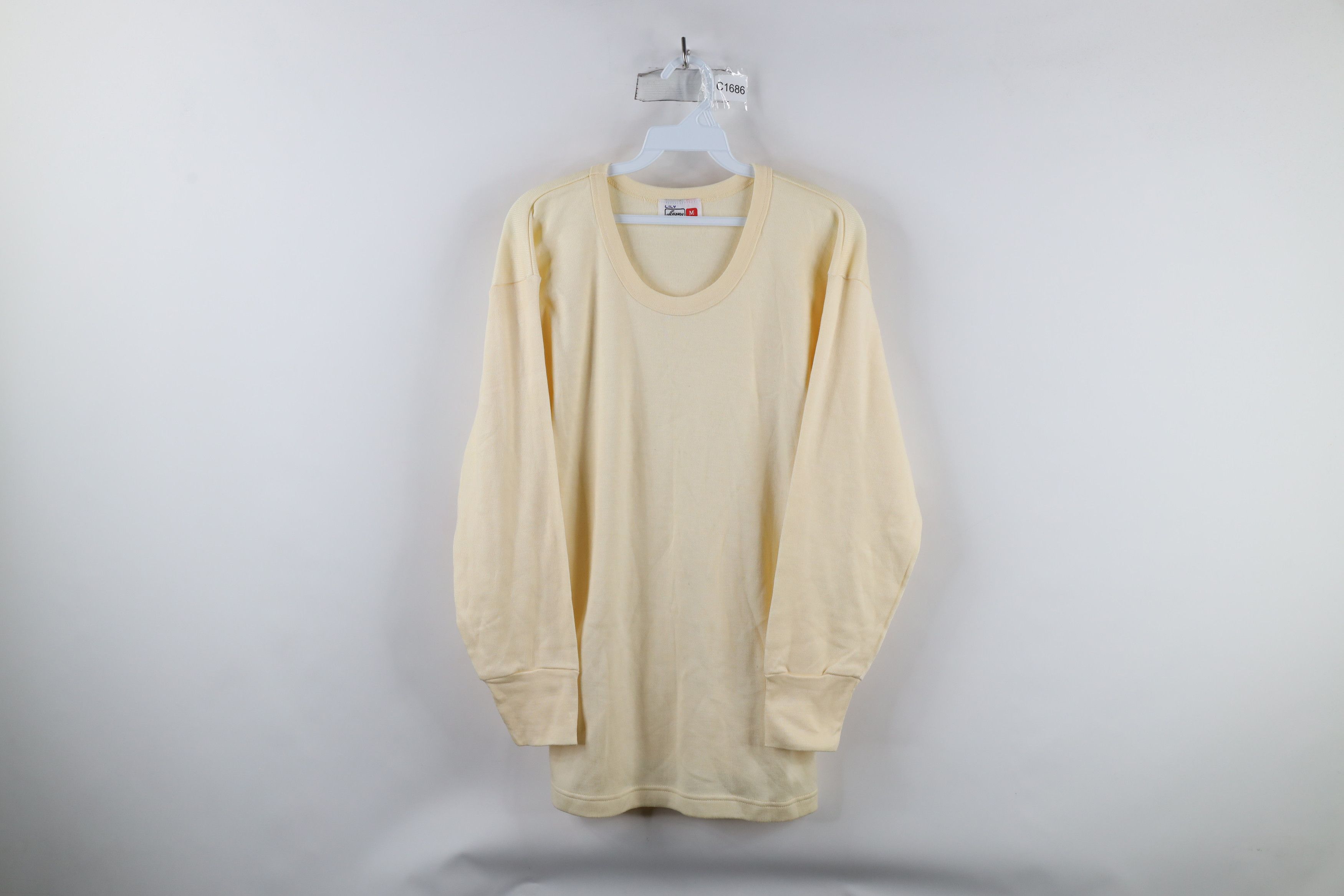 Vintage Vintage 90s Streetwear Ribbed Knit Long Sleeve T-Shirt Cream Size US M / EU 48-50 / 2 - 1 Thumbnail